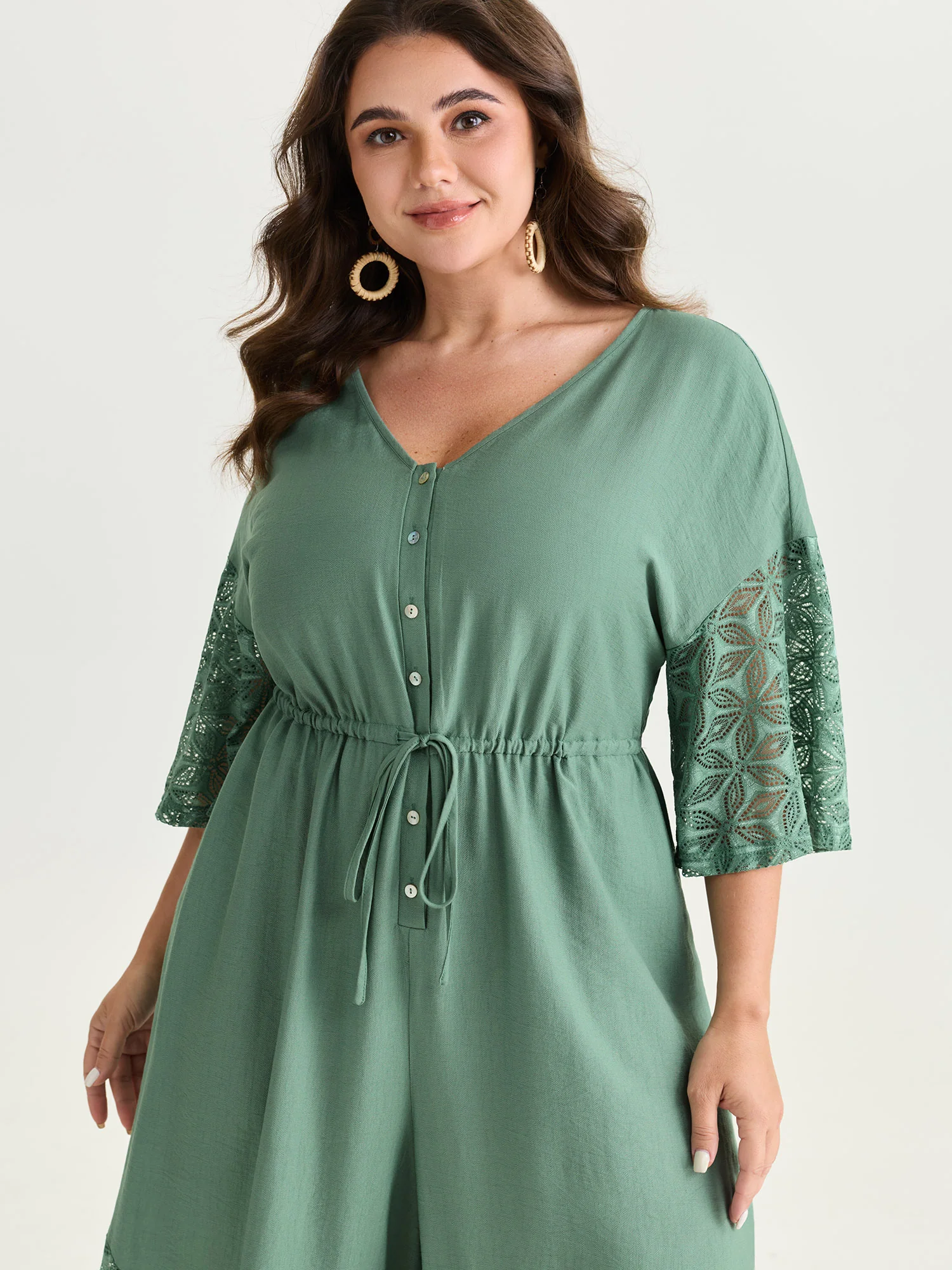Lace Trim Sheer Sleeve Jumpsuit - Image 2