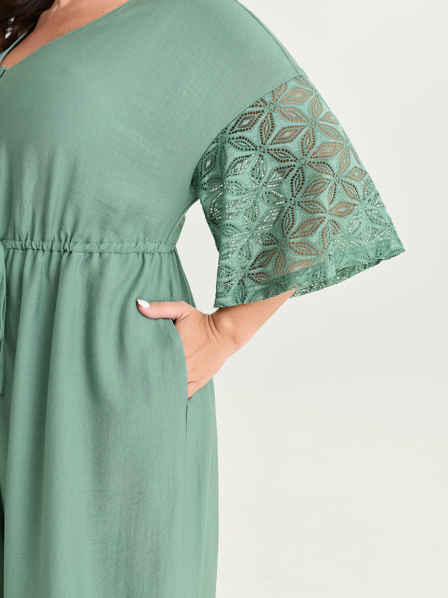 Lace Trim Sheer Sleeve Jumpsuit - Image 3