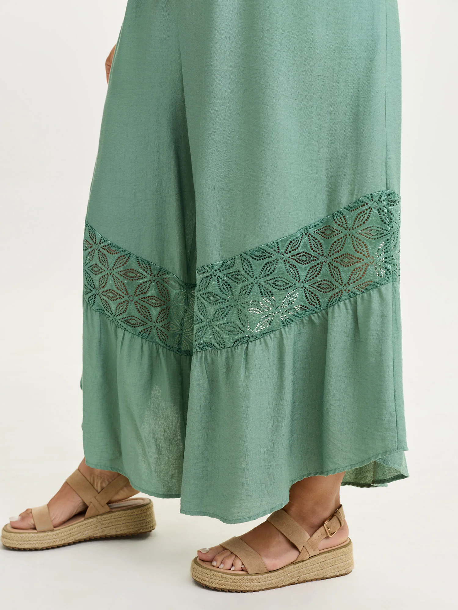 Lace Trim Sheer Sleeve Jumpsuit - Image 4