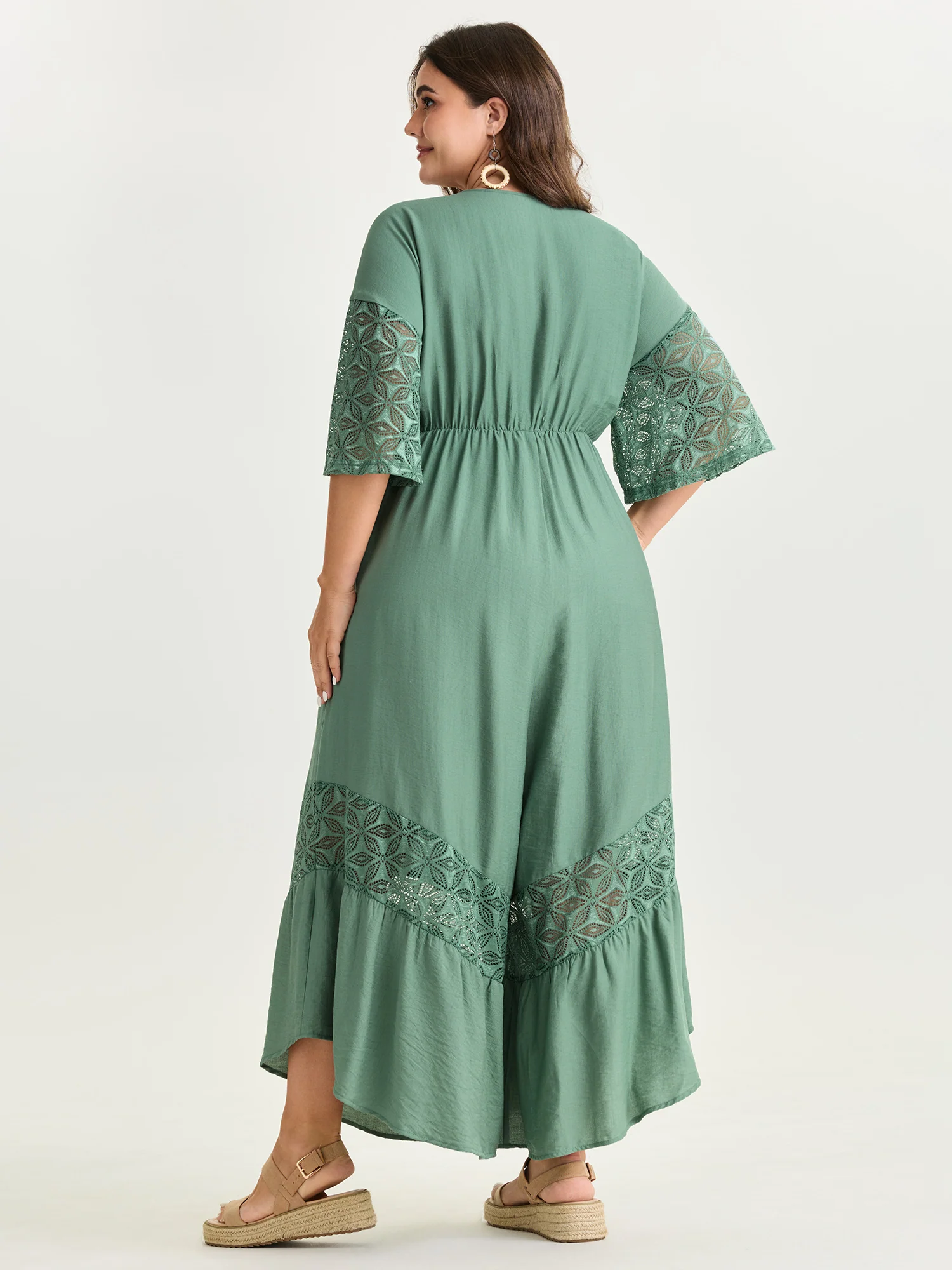 Lace Trim Sheer Sleeve Jumpsuit - Image 5