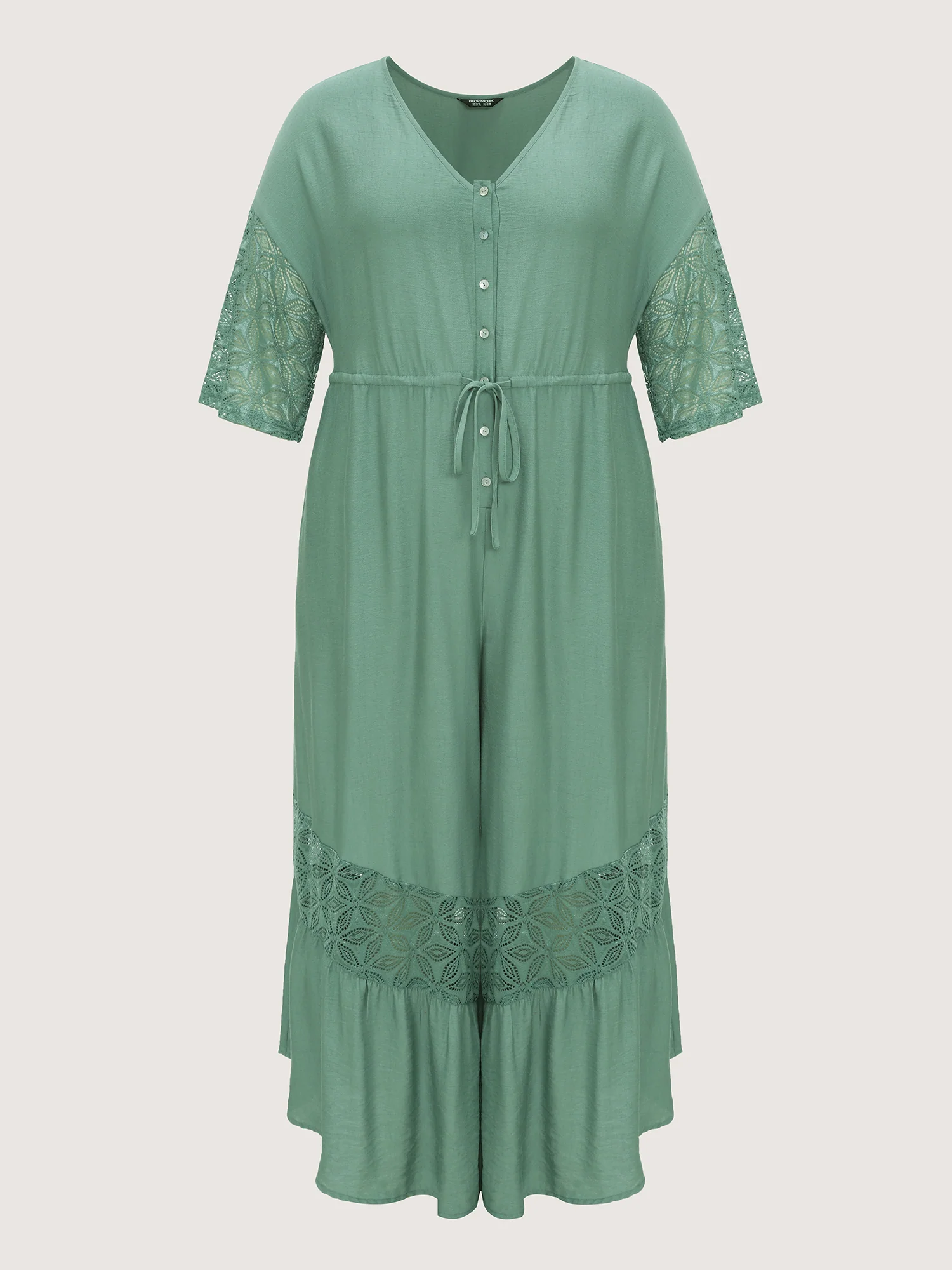 Lace Trim Sheer Sleeve Jumpsuit - Image 8