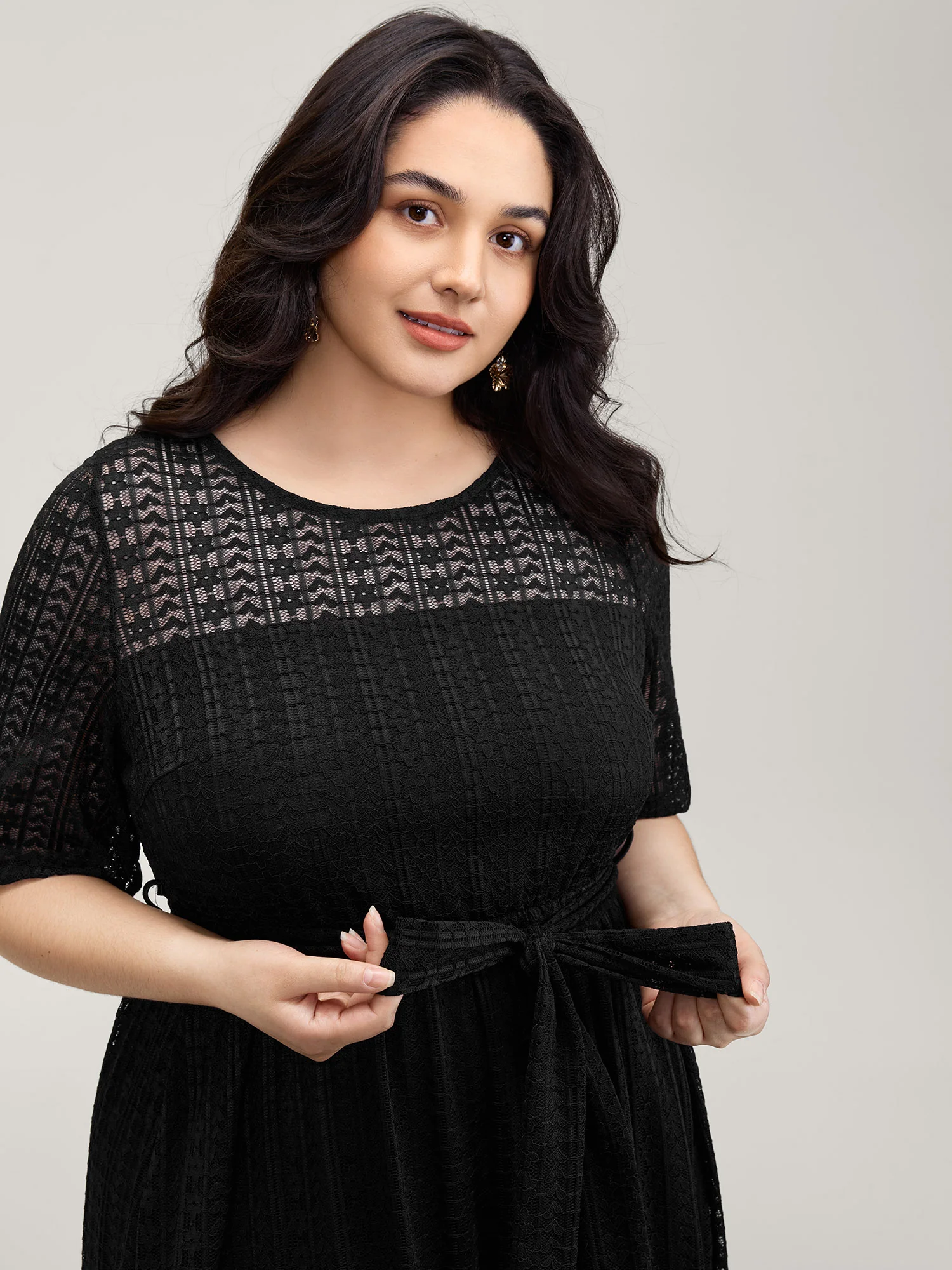 Lace Trim Sheer Stretchy Waist Midi Dress - Image 2