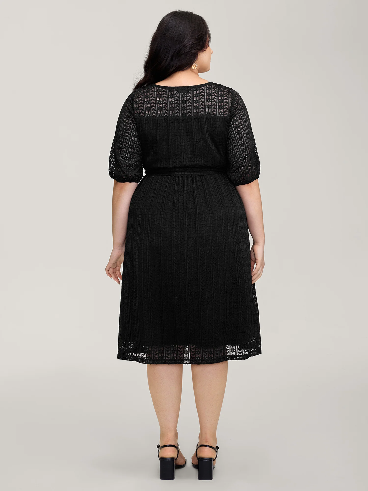 Lace Trim Sheer Stretchy Waist Midi Dress - Image 4