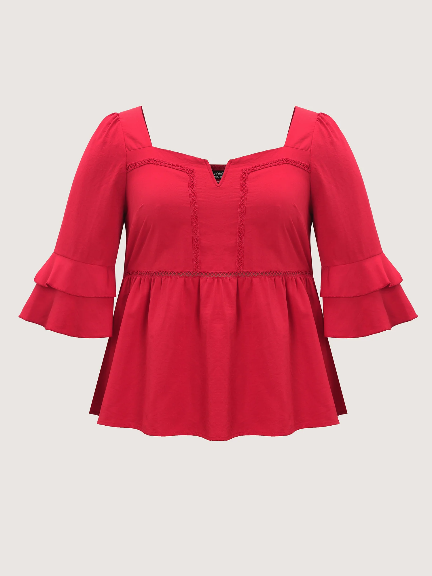 Lace Trim Shirred Back Flared Blouse - Image 7