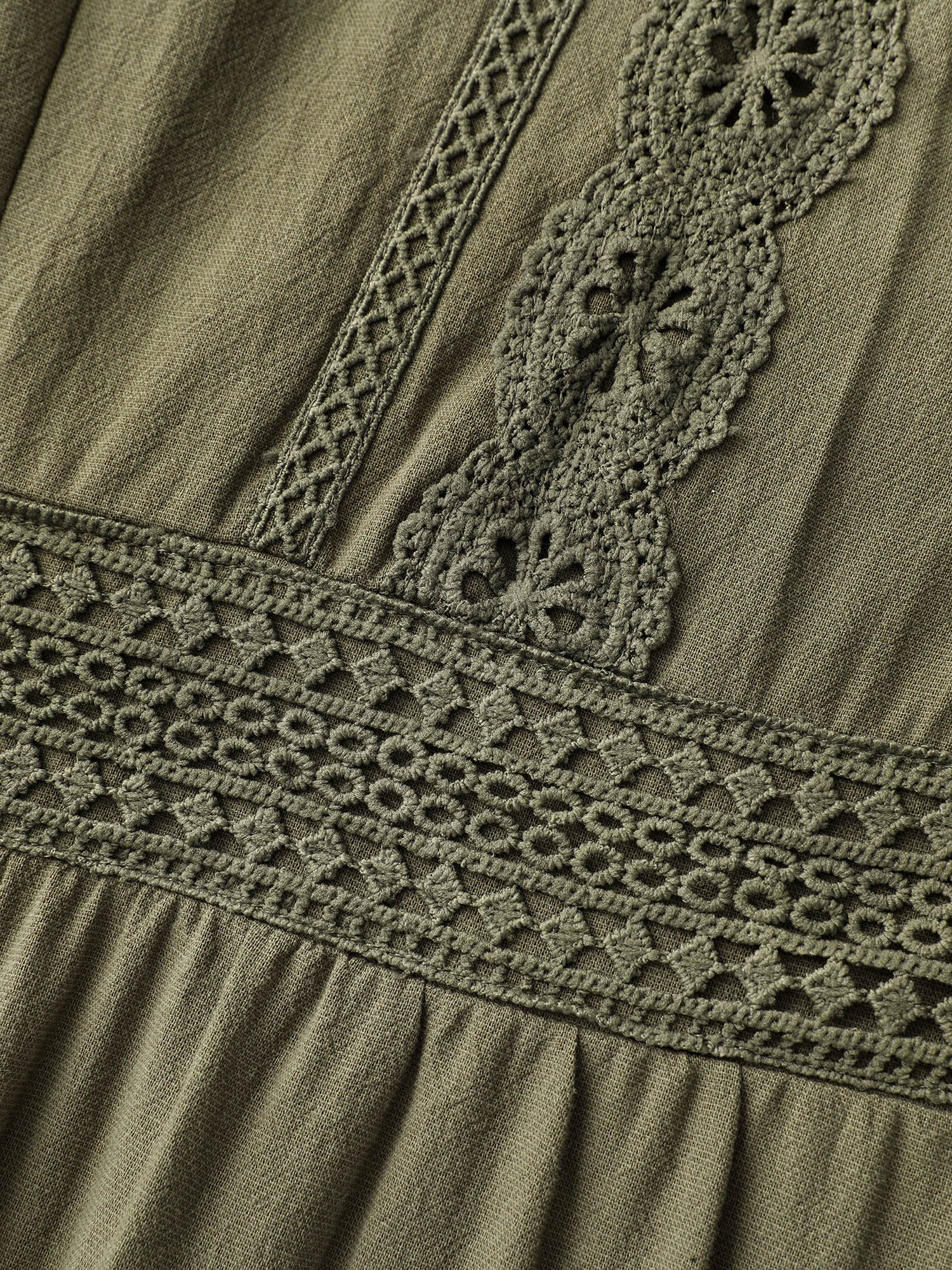 Lace Trim Shirred Back Pockets Midi Dress - Image 5