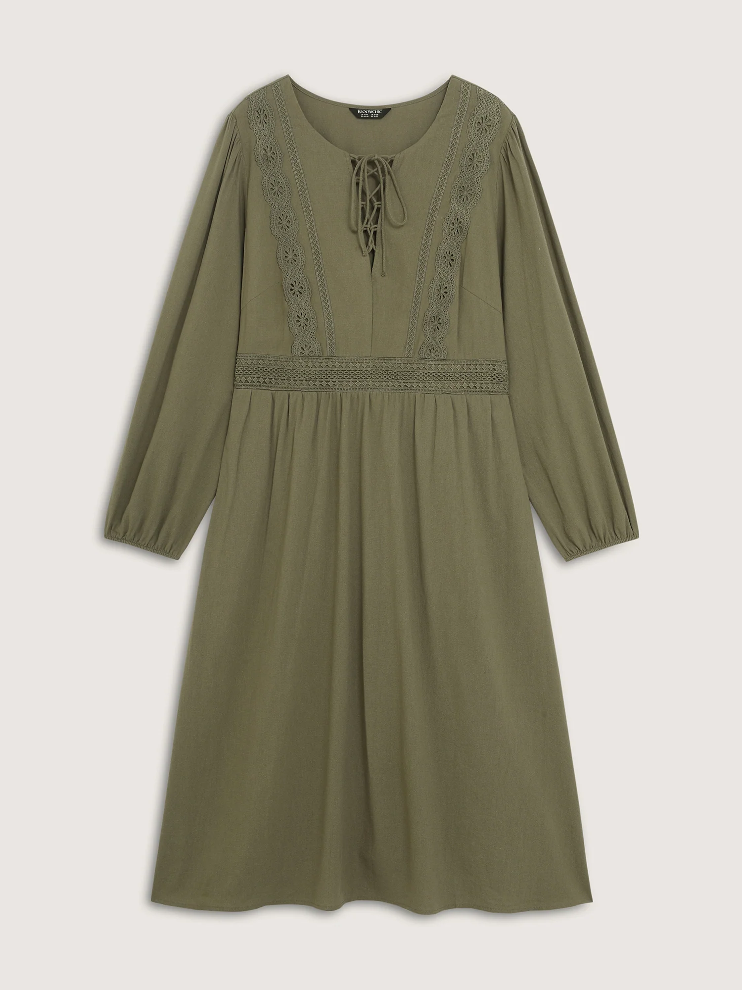 Lace Trim Shirred Back Pockets Midi Dress - Image 7
