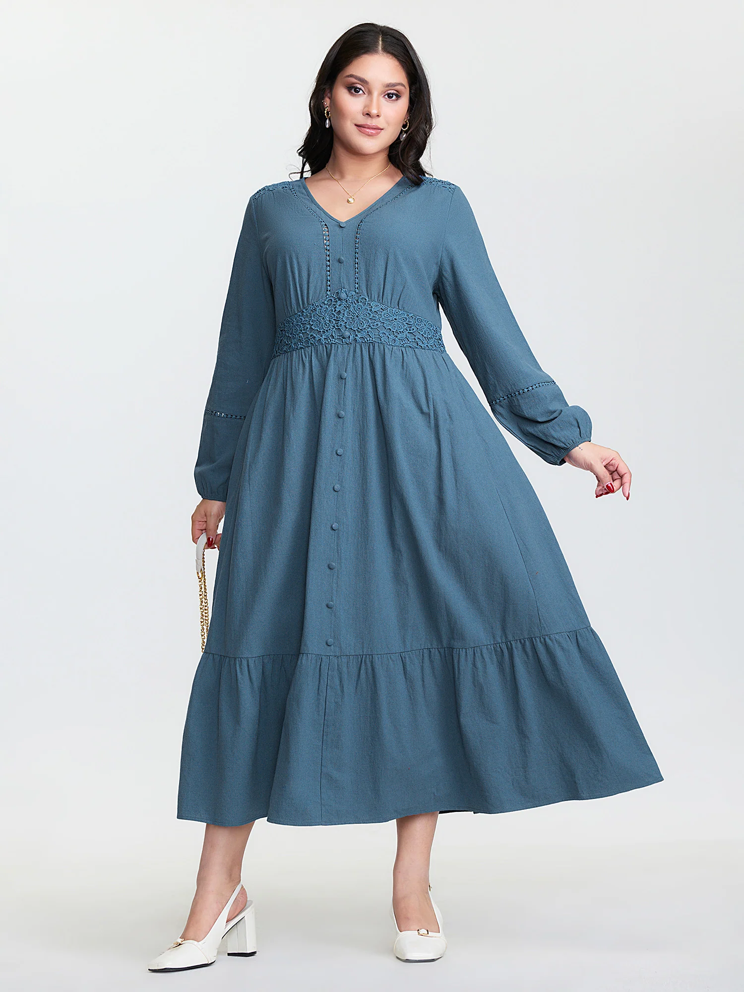 Lace Trim Shirred Pocket Maxi Dress - Image 2