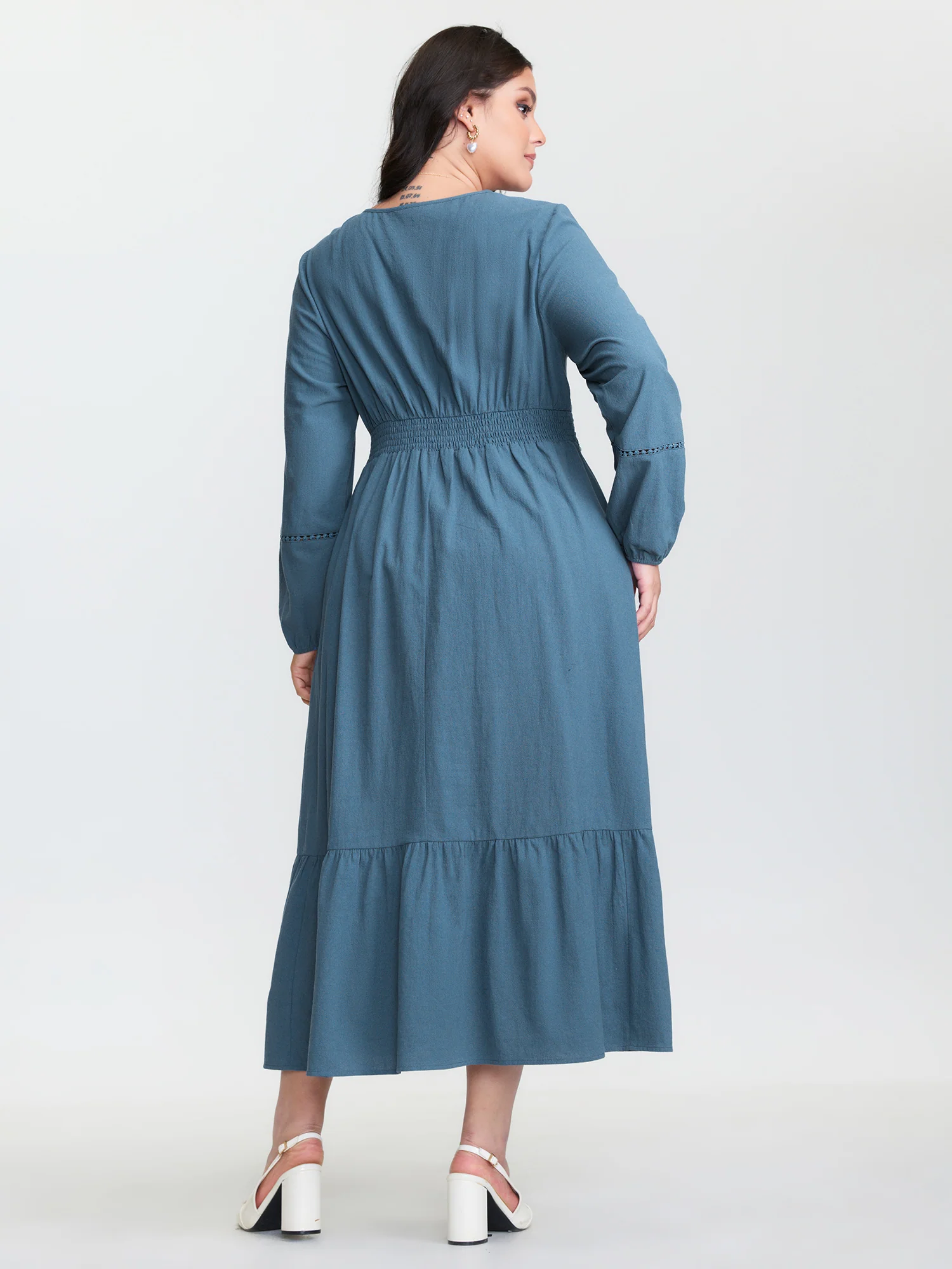 Lace Trim Shirred Pocket Maxi Dress - Image 6