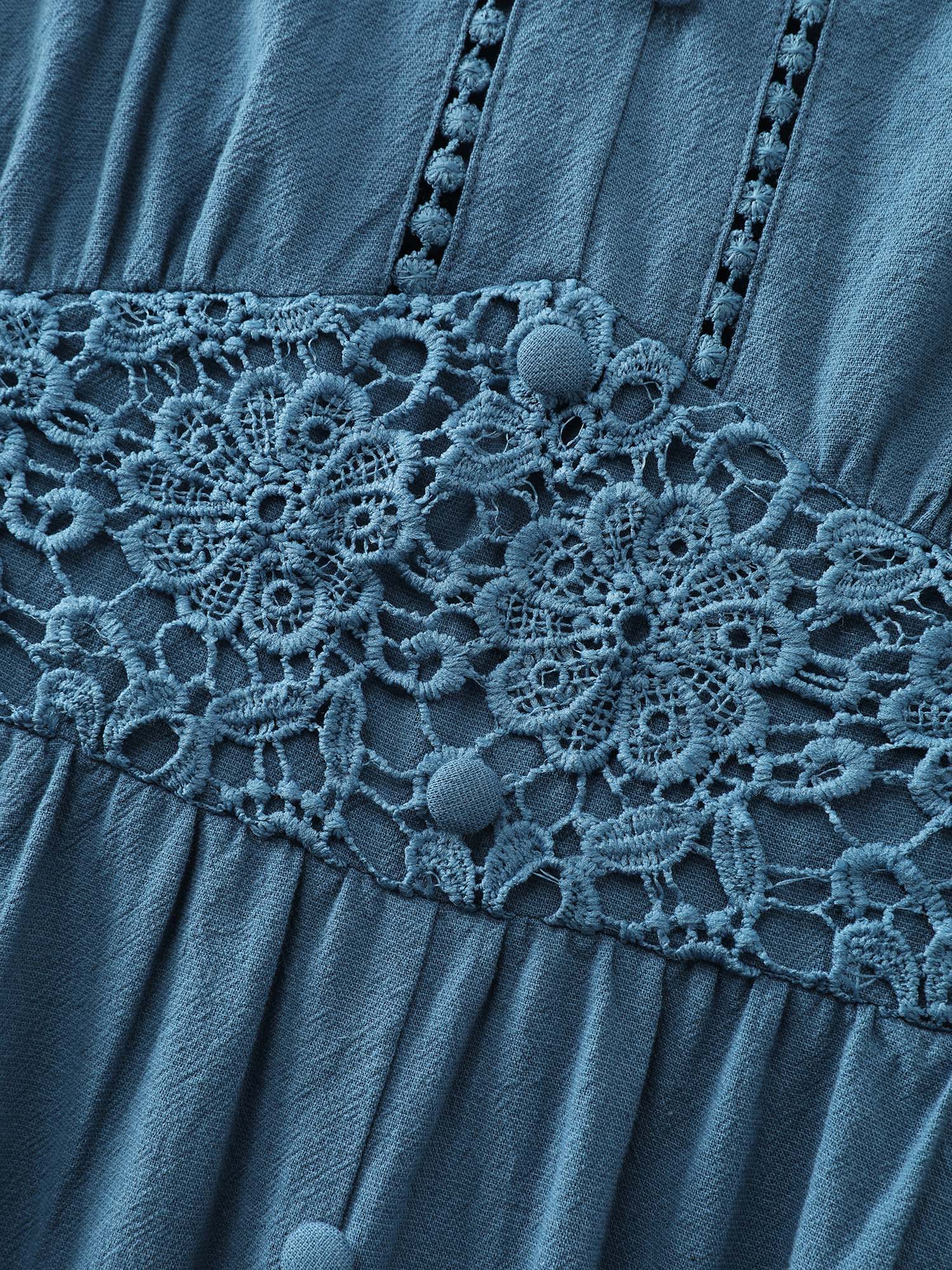 Lace Trim Shirred Pocket Maxi Dress - Image 7