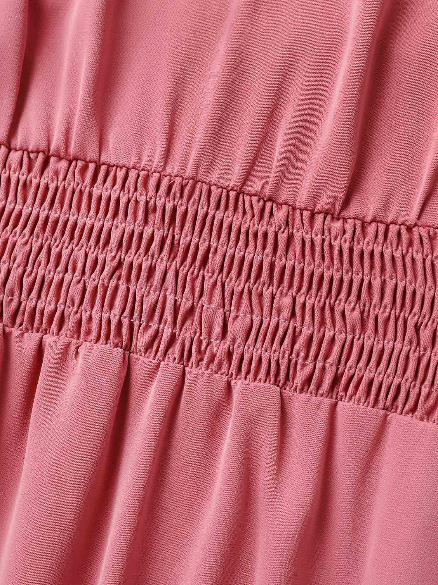 Lace Trim Shirred Waist Midi Dress - Image 6