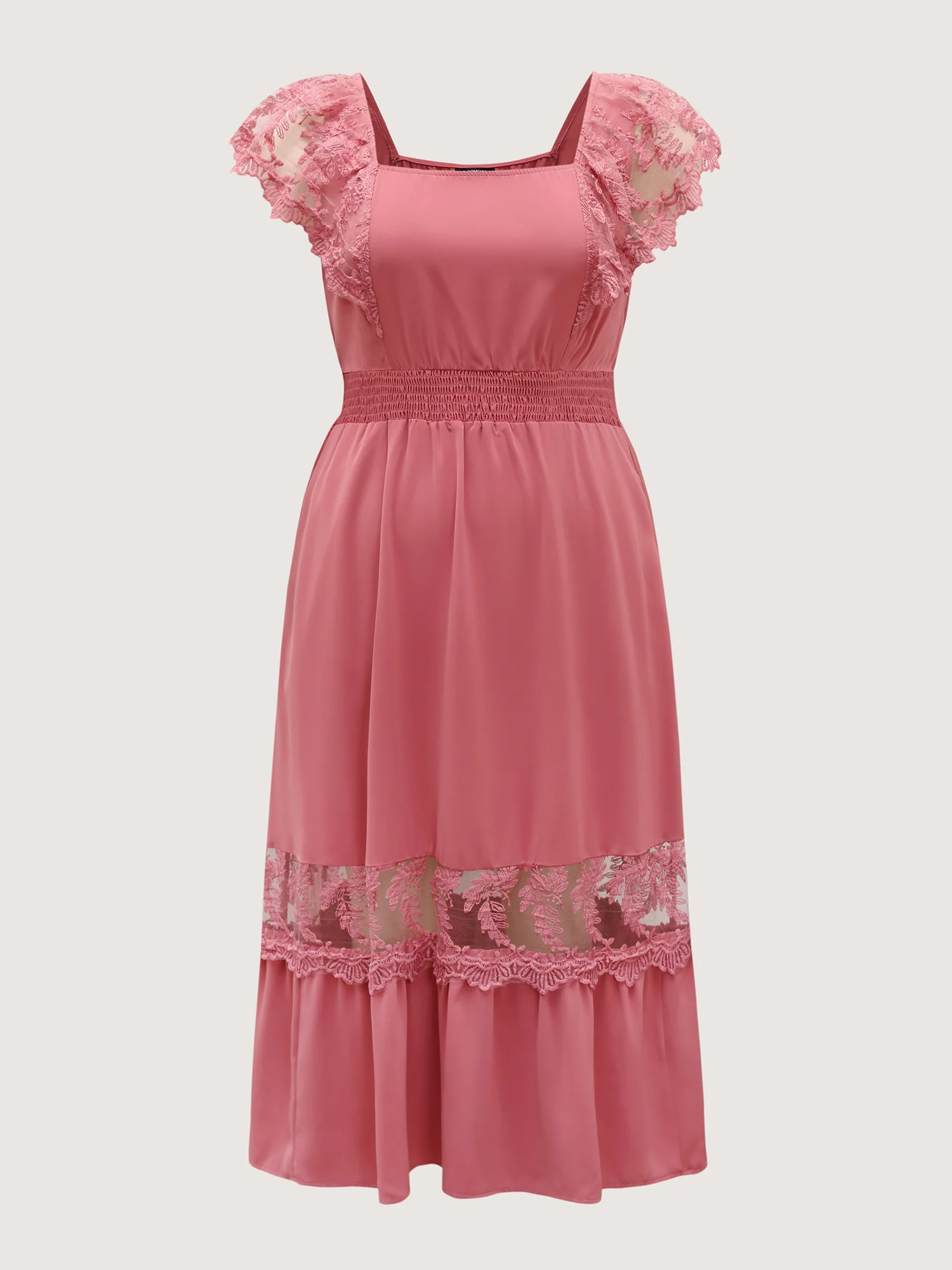 Lace Trim Shirred Waist Midi Dress - Image 8