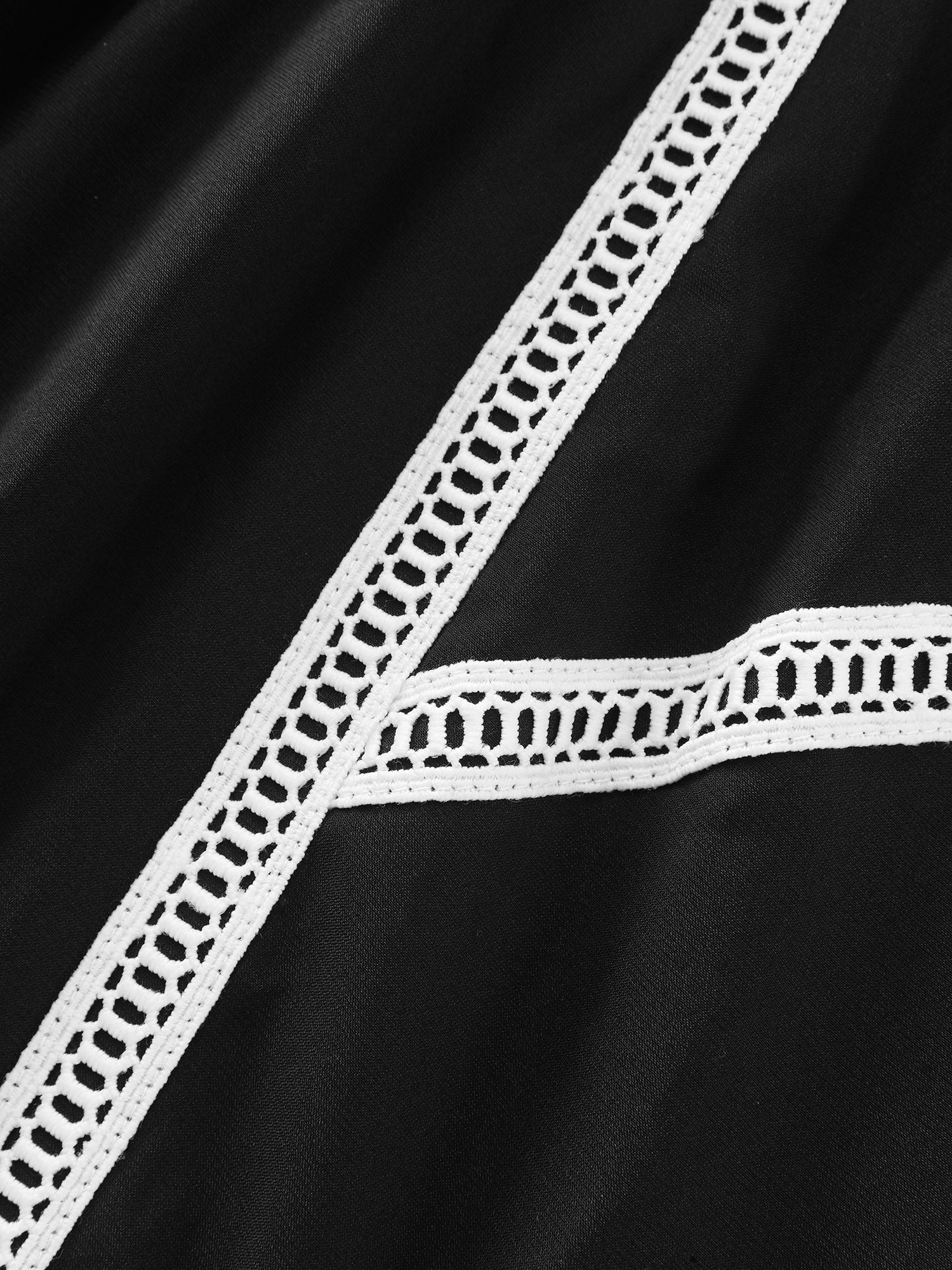 Lace Trim Shirred Waist Round Neck Midi Dress - Image 7