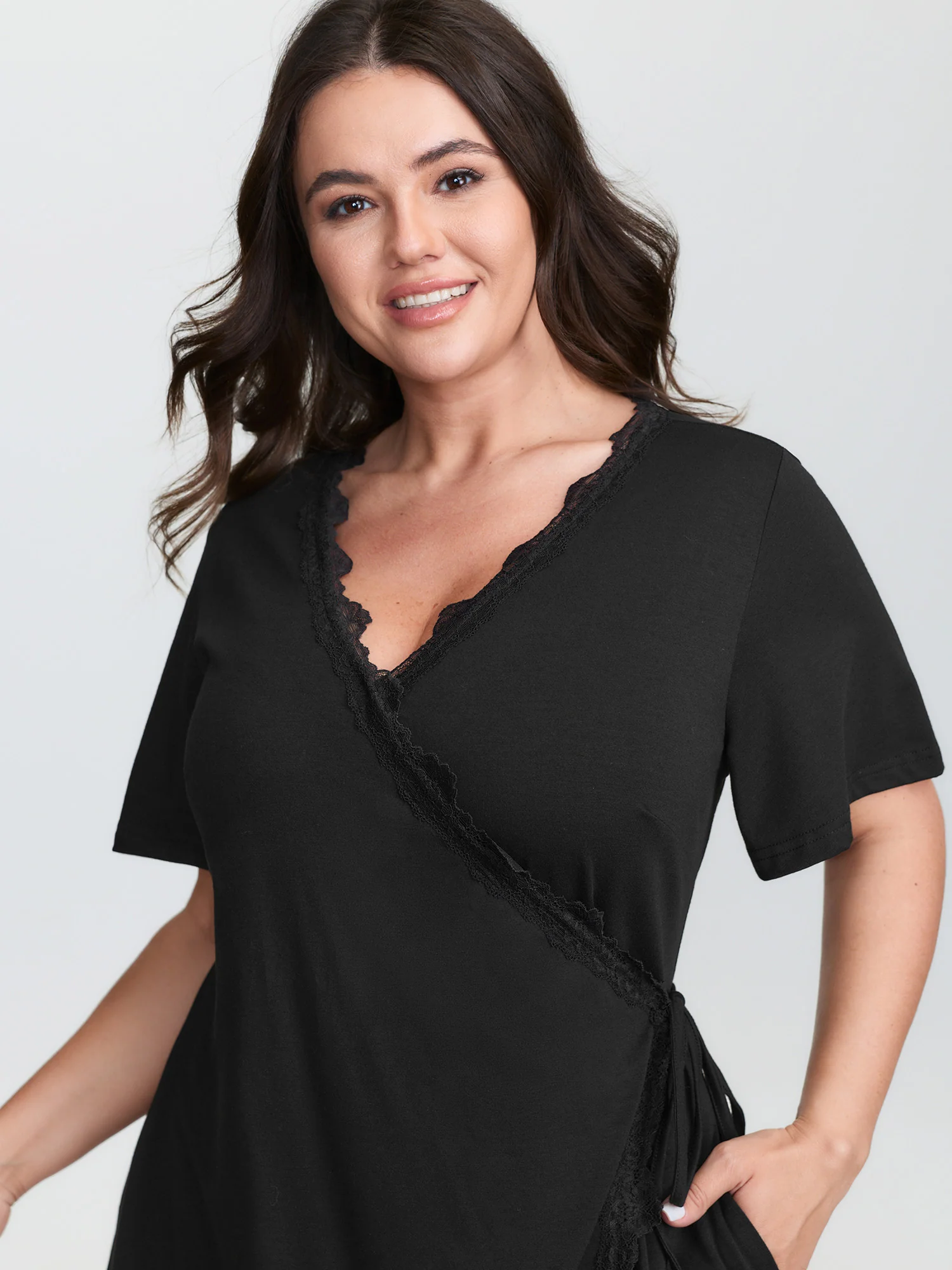 Lace Trim Side-Tie Pockets Sleep Dress - Image 2