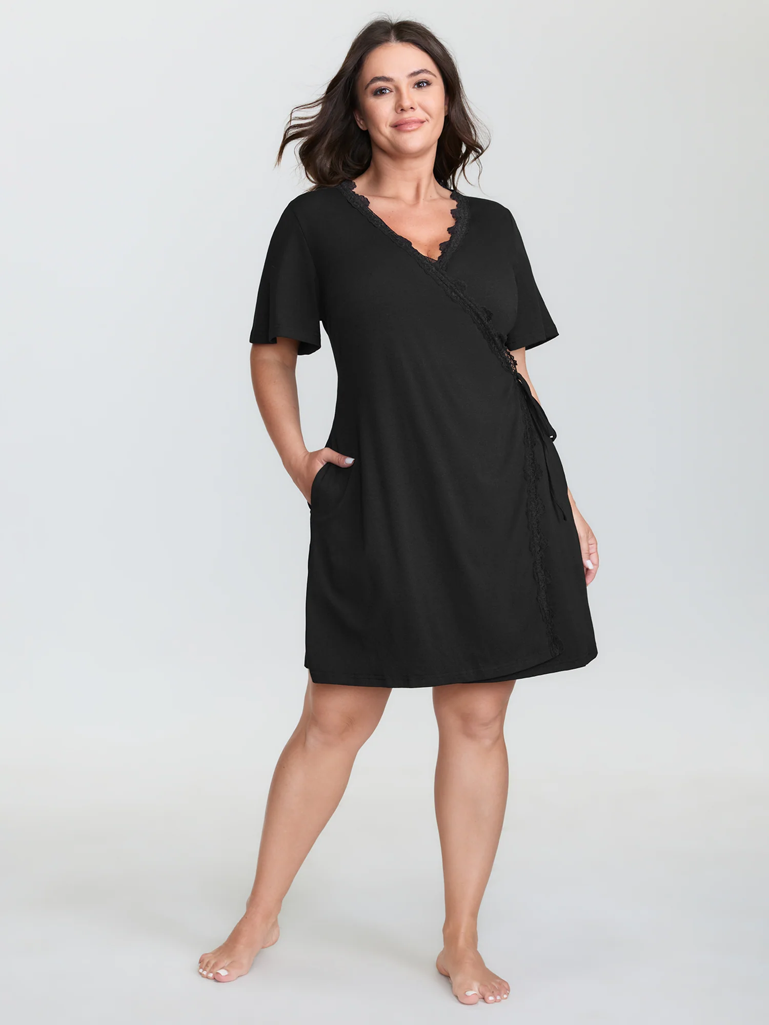 Lace Trim Side-Tie Pockets Sleep Dress - Image 3