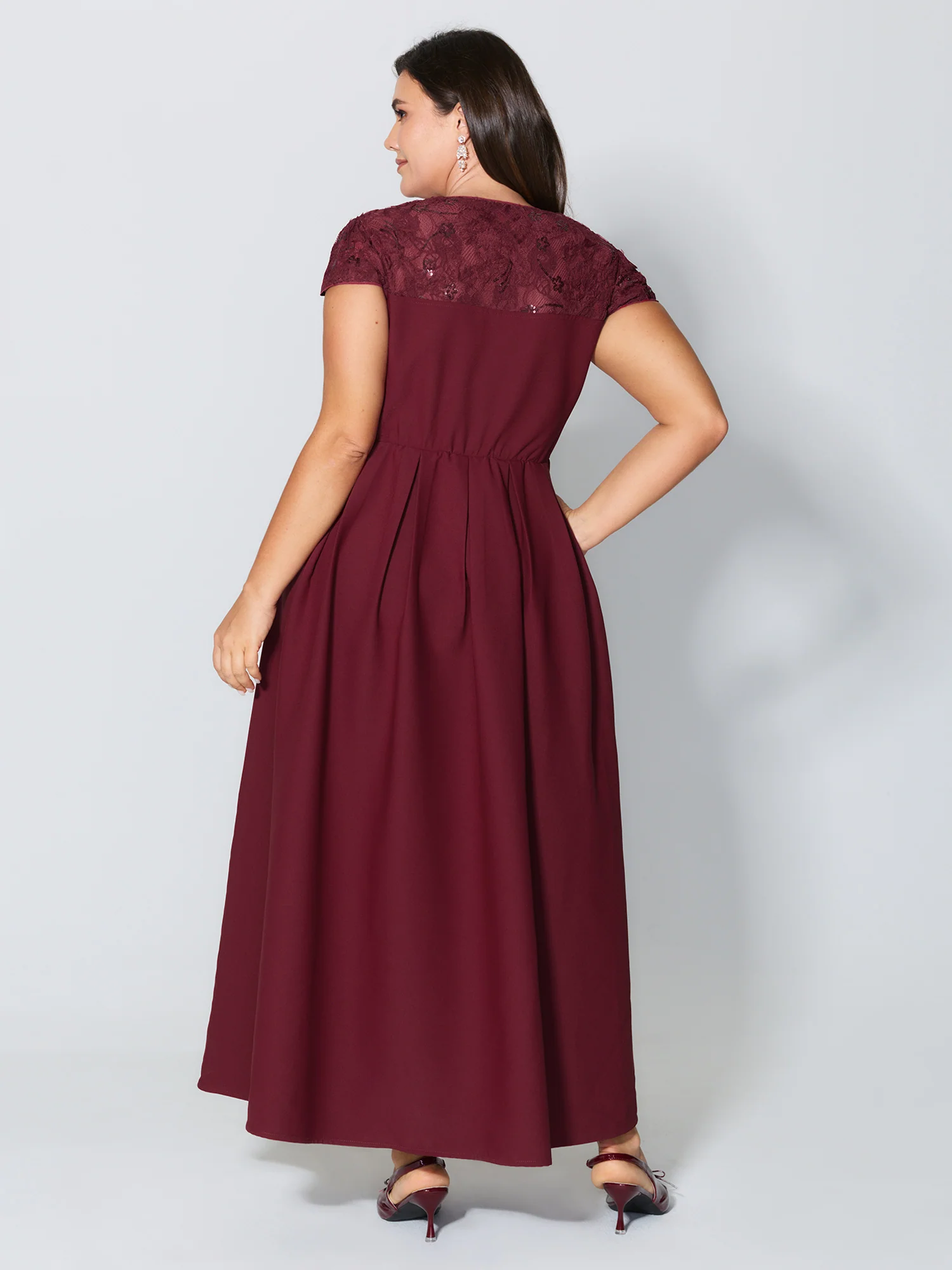 Lace Trim Sleeve Pleated Maxi Dress - Image 4