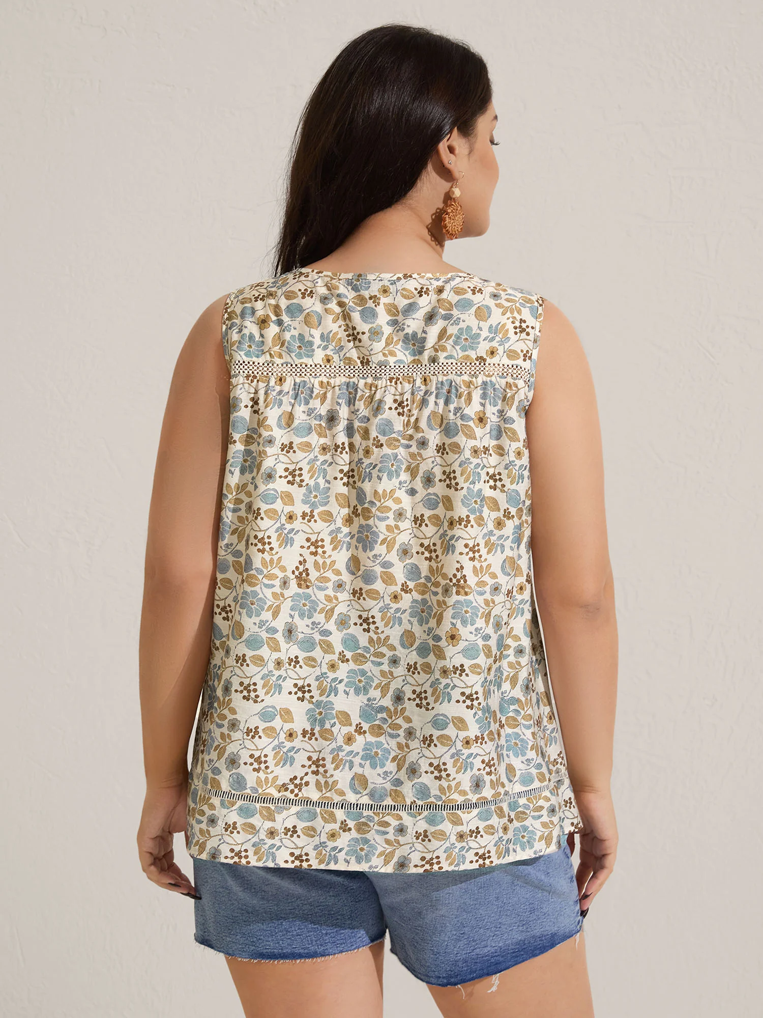 Lace Trim Spliced Floral Print Tank Top - Image 4