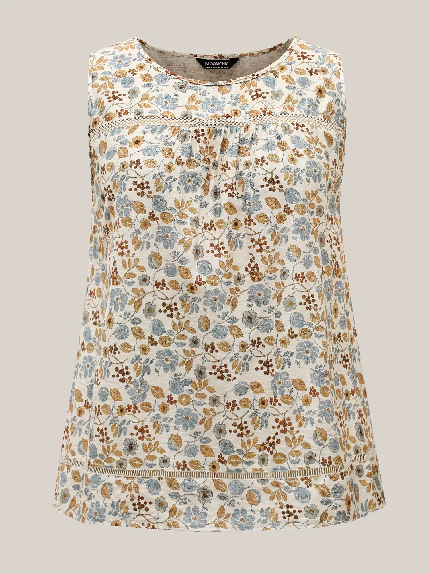 Lace Trim Spliced Floral Print Tank Top - Image 7