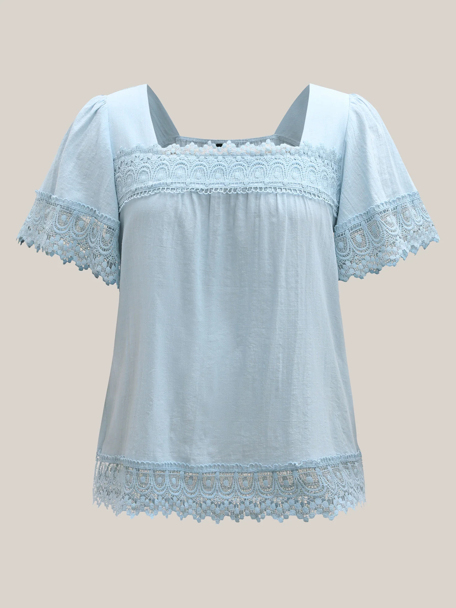Lace Trim Spliced Solid Blouse - Image 5