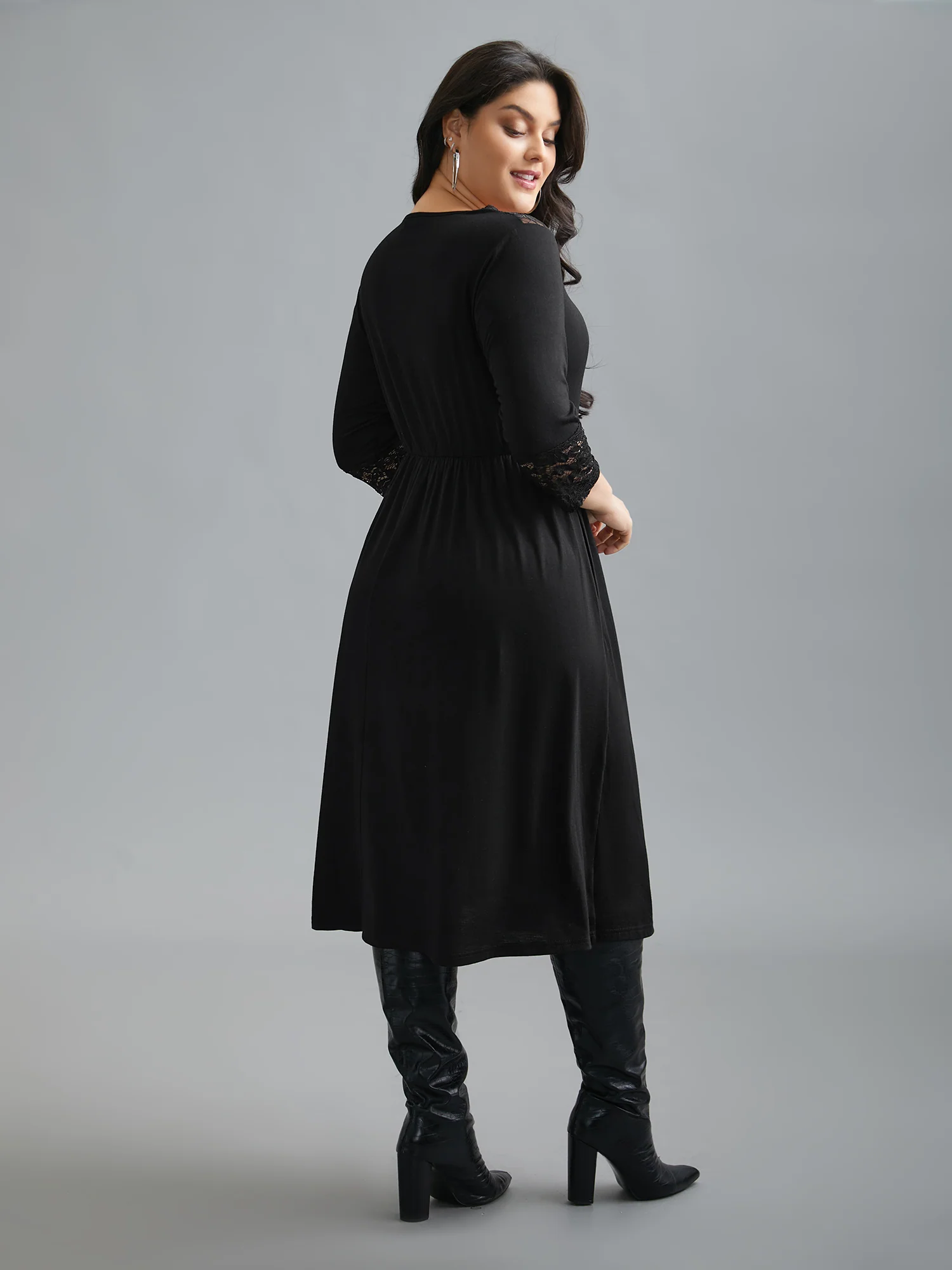 Lace Trim Stitch Button Detail Dress - Image 5