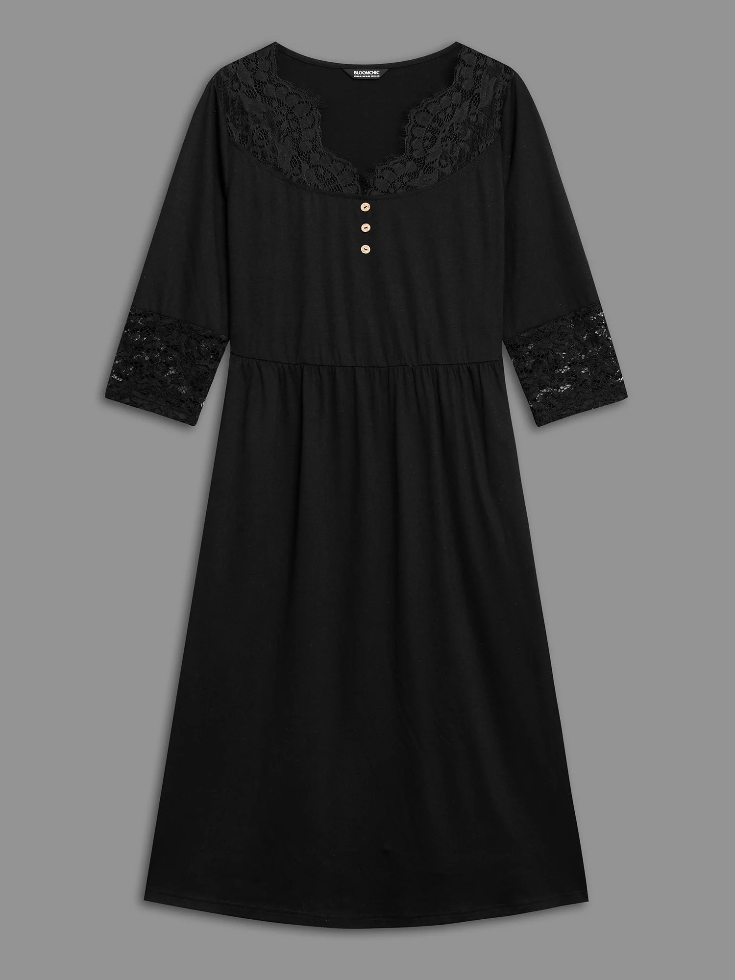 Lace Trim Stitch Button Detail Dress - Image 8