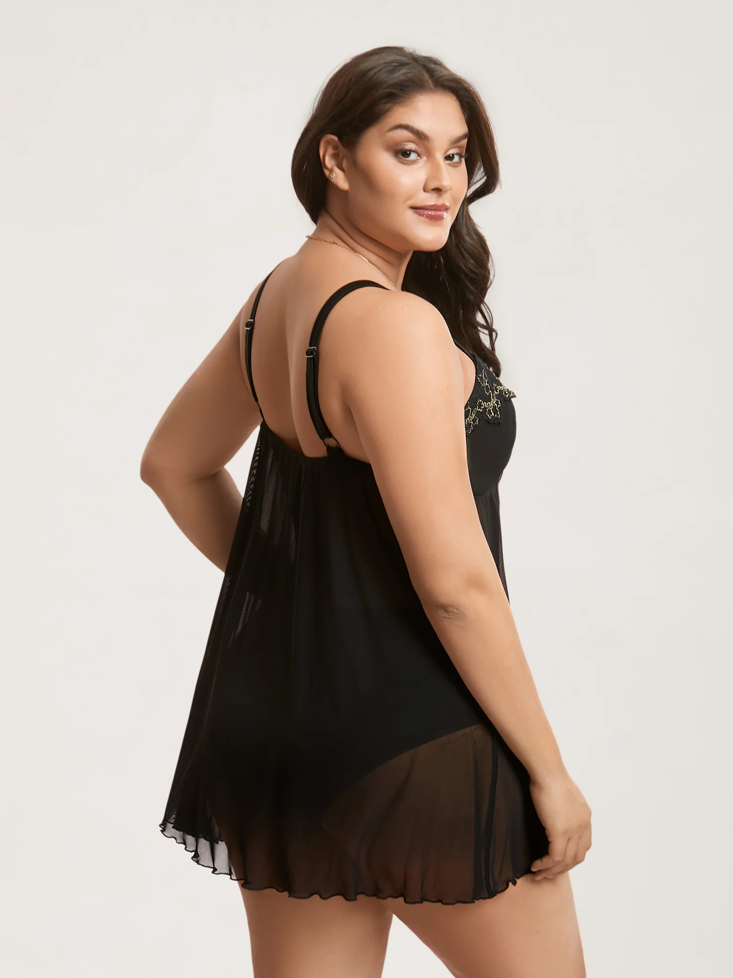 Romantic Lace Trim Stitch Mesh Nightgown - Image 5