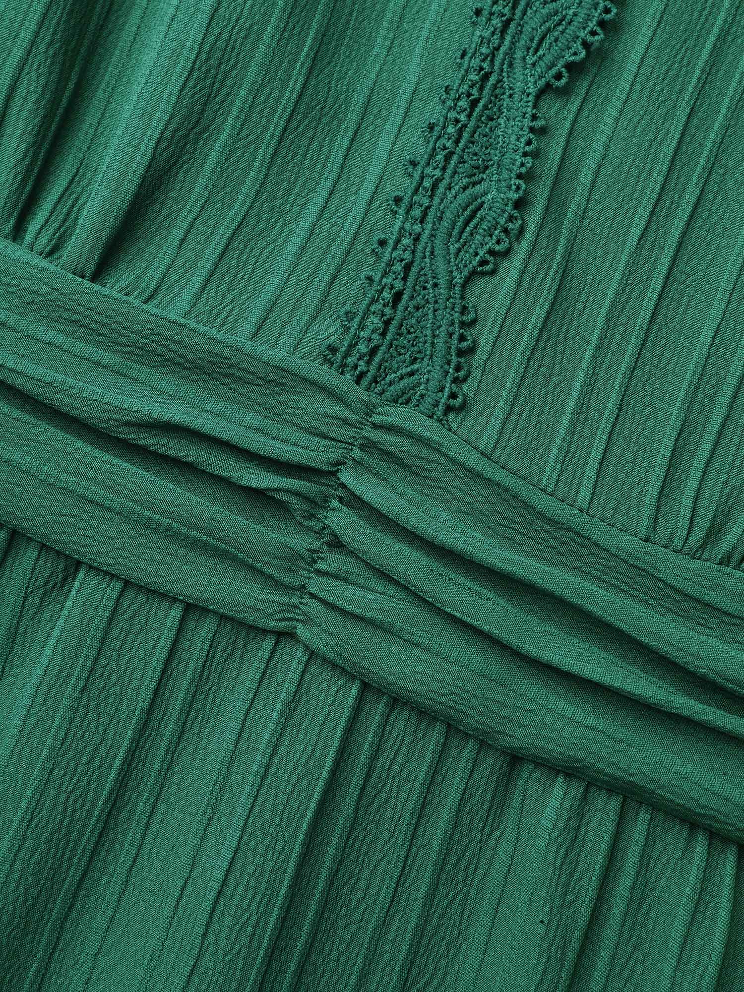 Lace Trim Stitch Textured Waist-Defined Midi Dress - Image 6