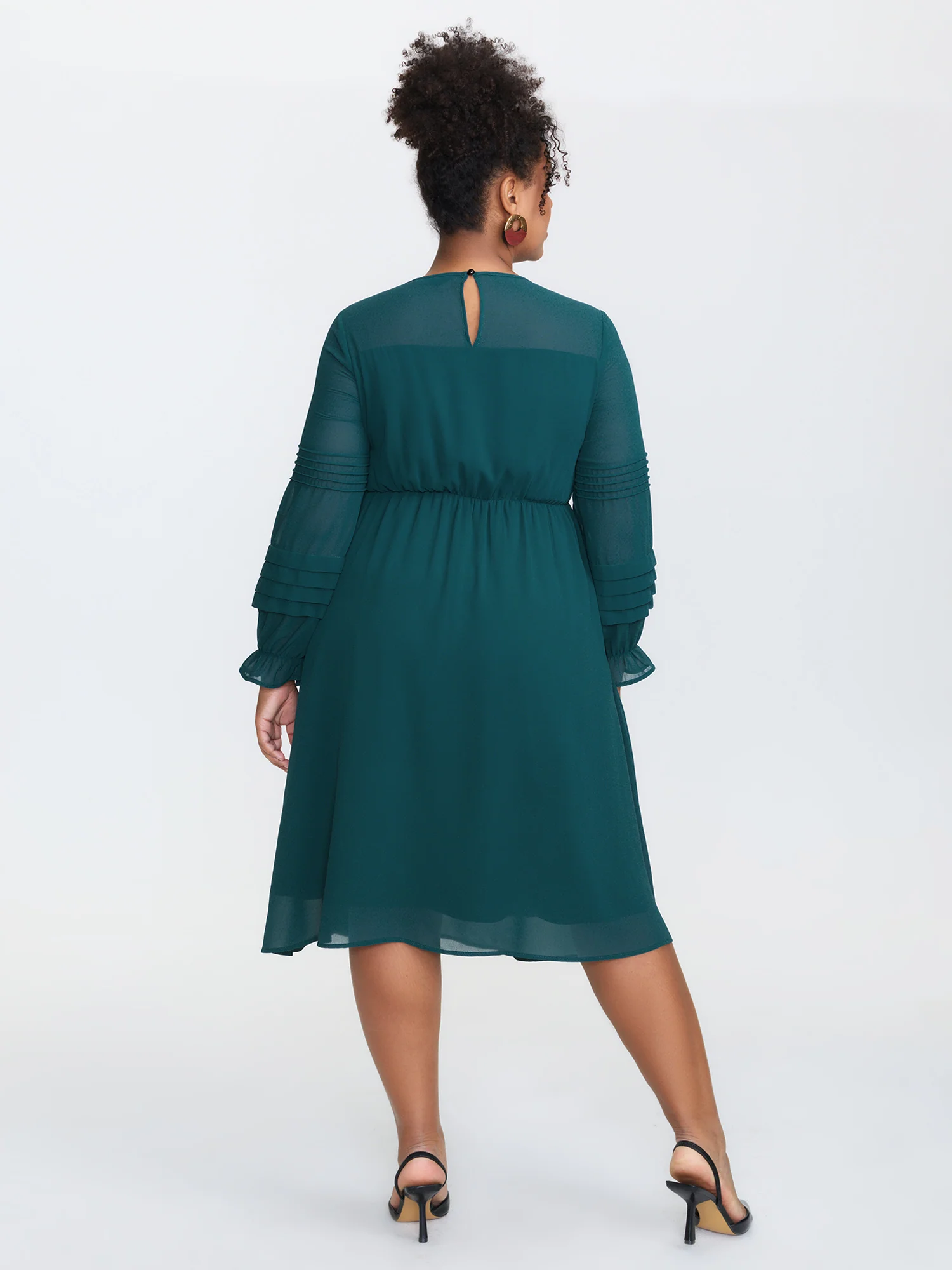 Lace Trim Stretchy Waist Pleated Midi Dress - Image 5
