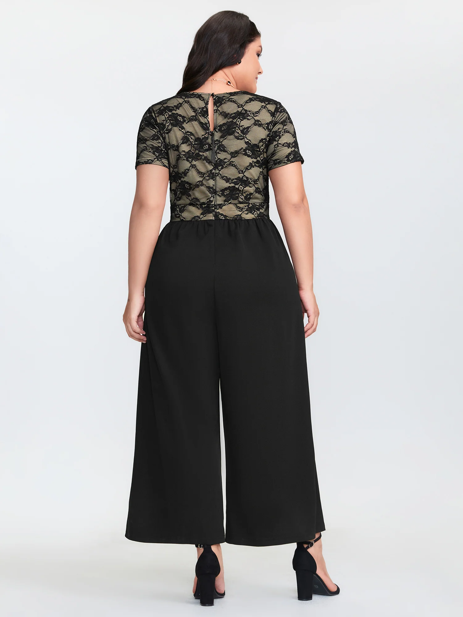 Lace Trim Stretchy Waist Pockets Jumpsuit - Image 4