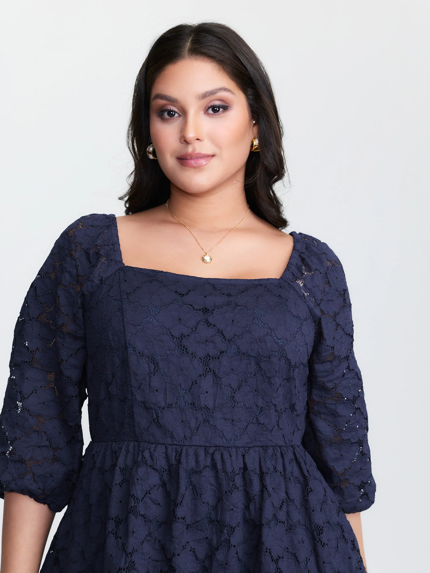 Lace Trim Stretchy Waist Tiered Midi Dress - Image 3