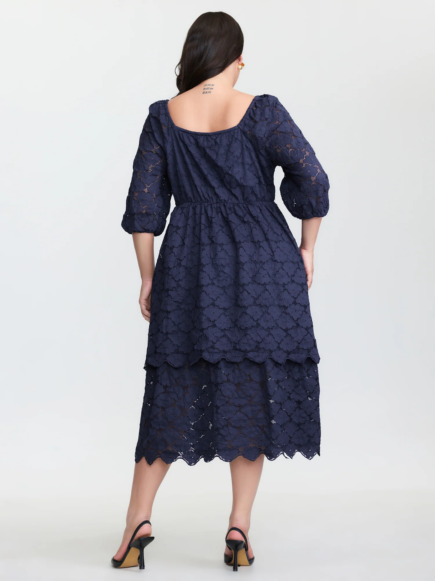 Lace Trim Stretchy Waist Tiered Midi Dress - Image 5