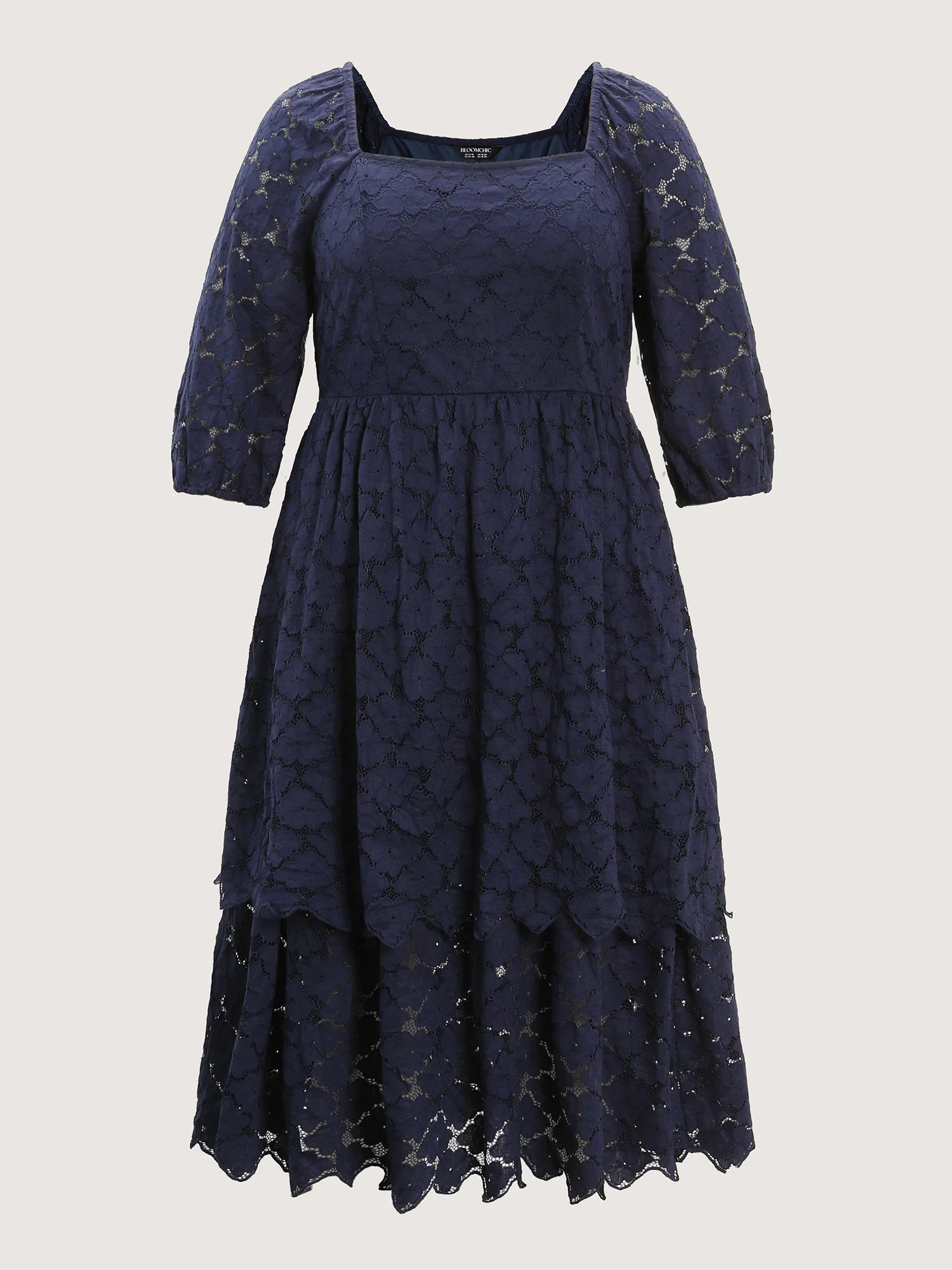 Lace Trim Stretchy Waist Tiered Midi Dress - Image 8