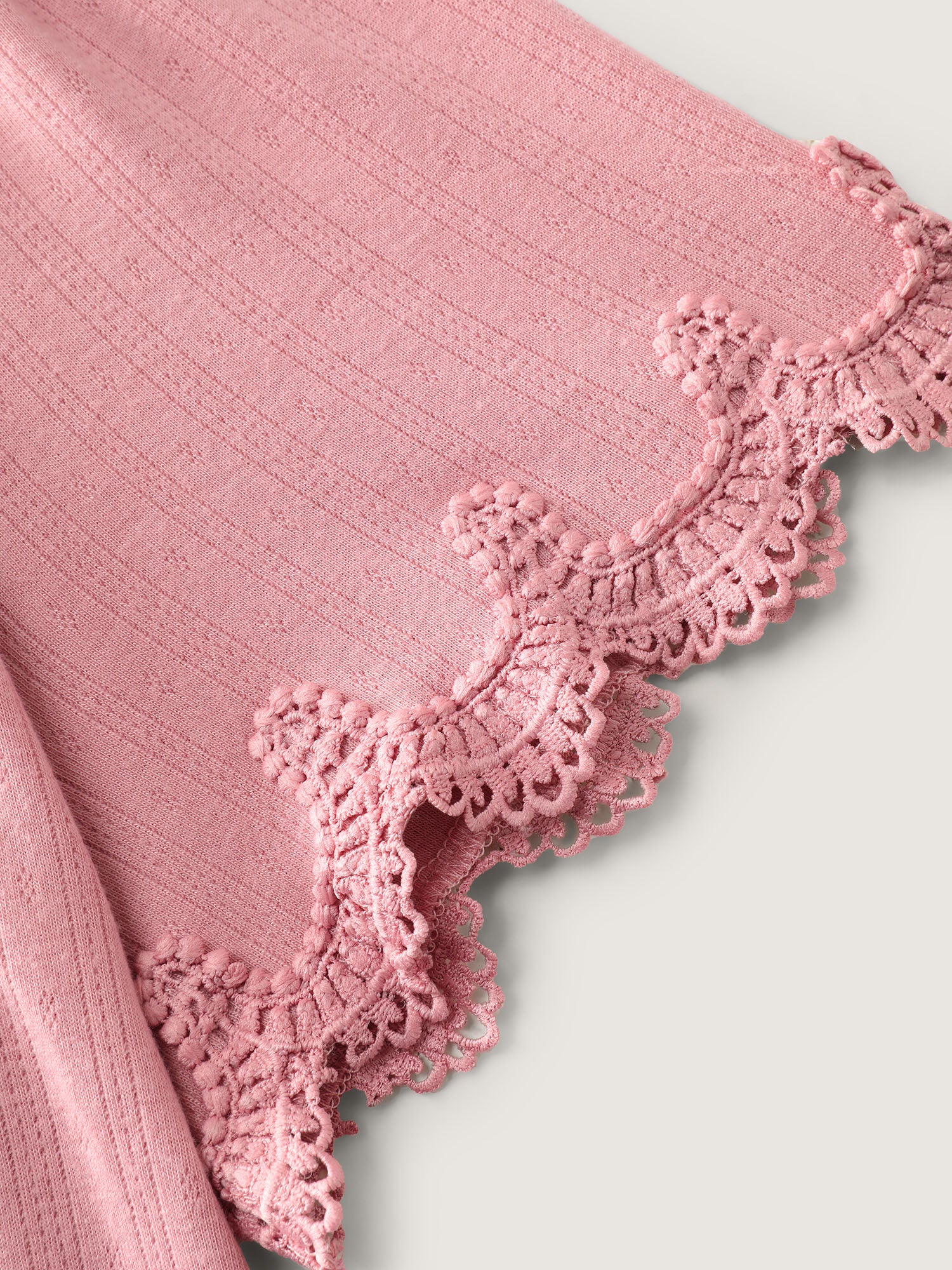 Lace Trim Textured Knit Plain Top - Image 5