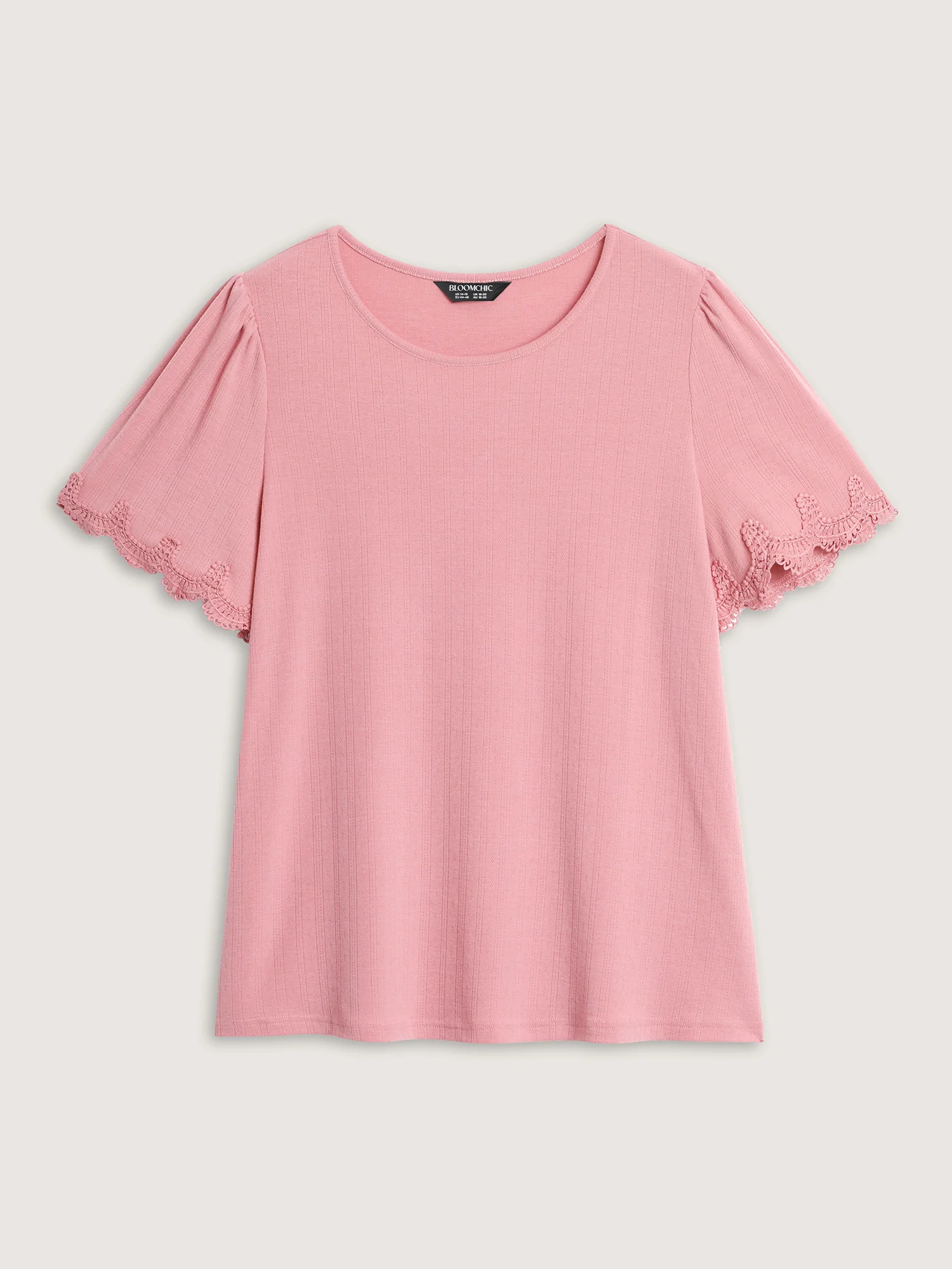 Lace Trim Textured Knit Plain Top - Image 6