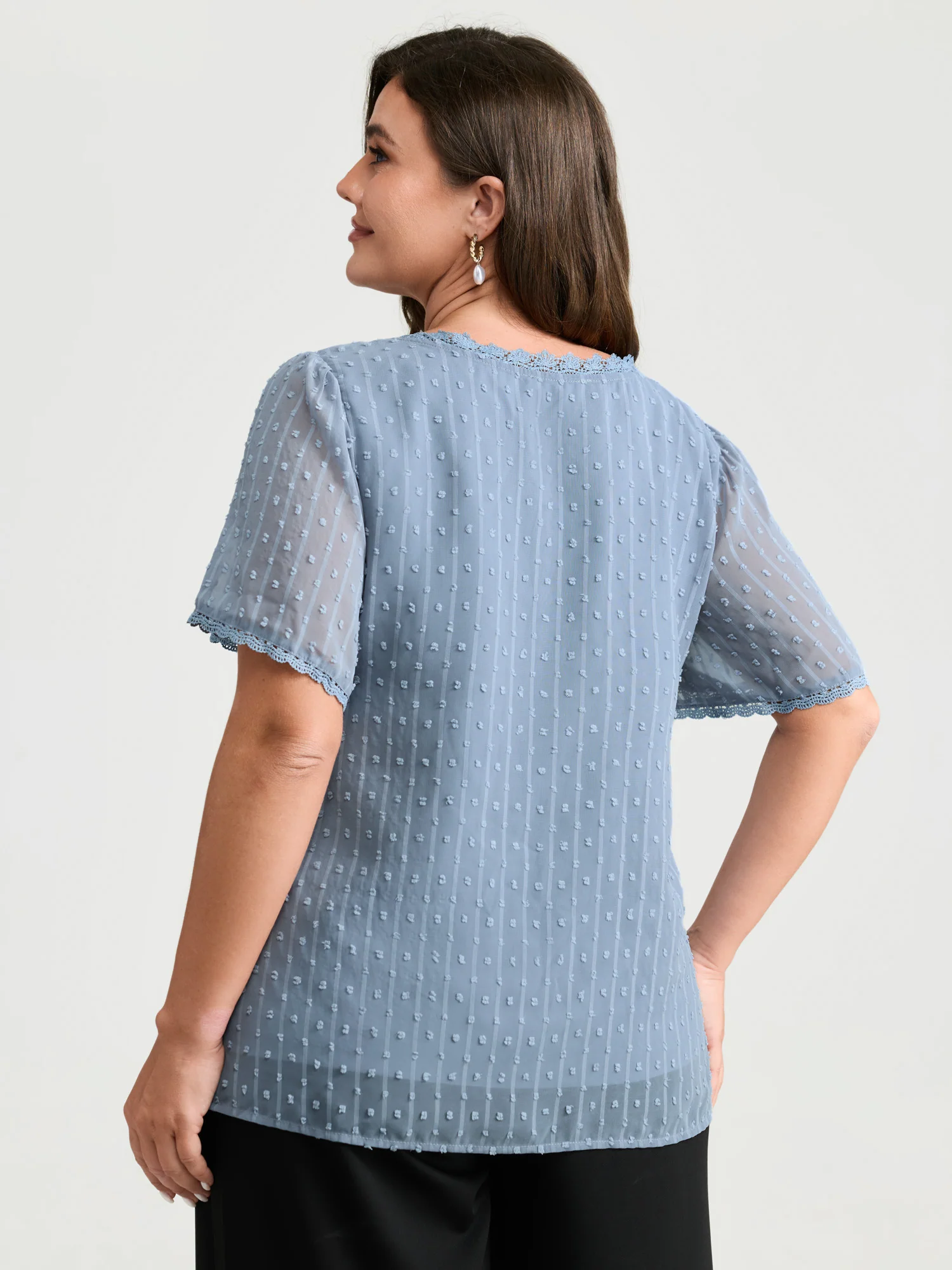 Lace Trim Textured V-Neck Blouse - Image 4