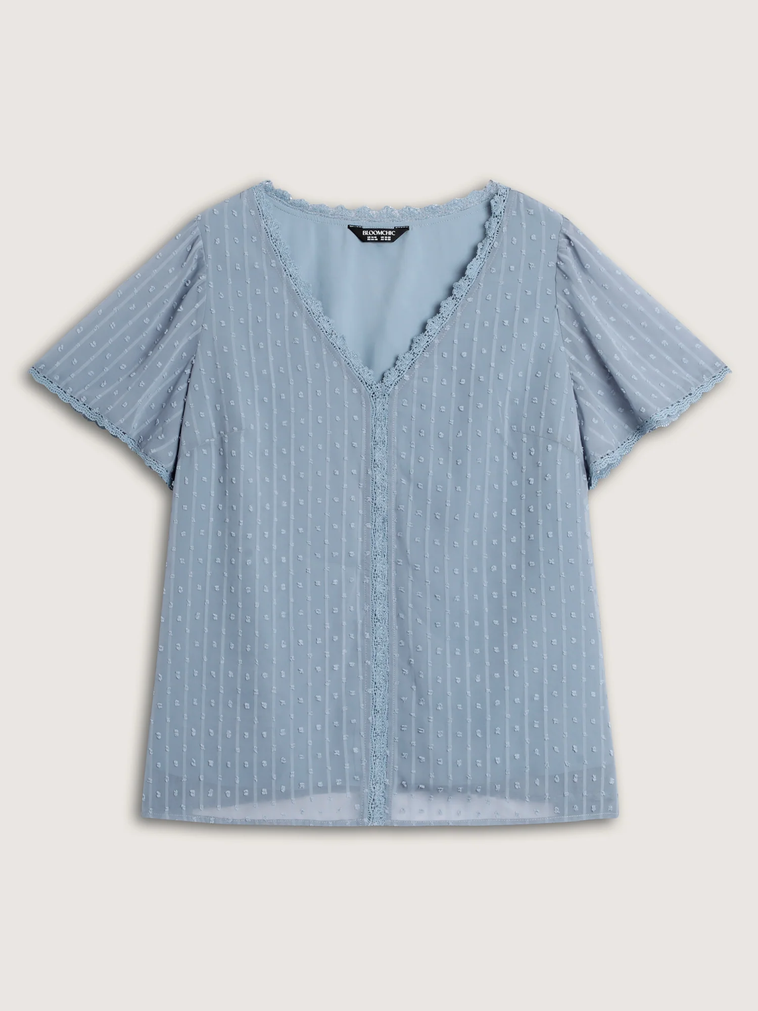 Lace Trim Textured V-Neck Blouse - Image 7