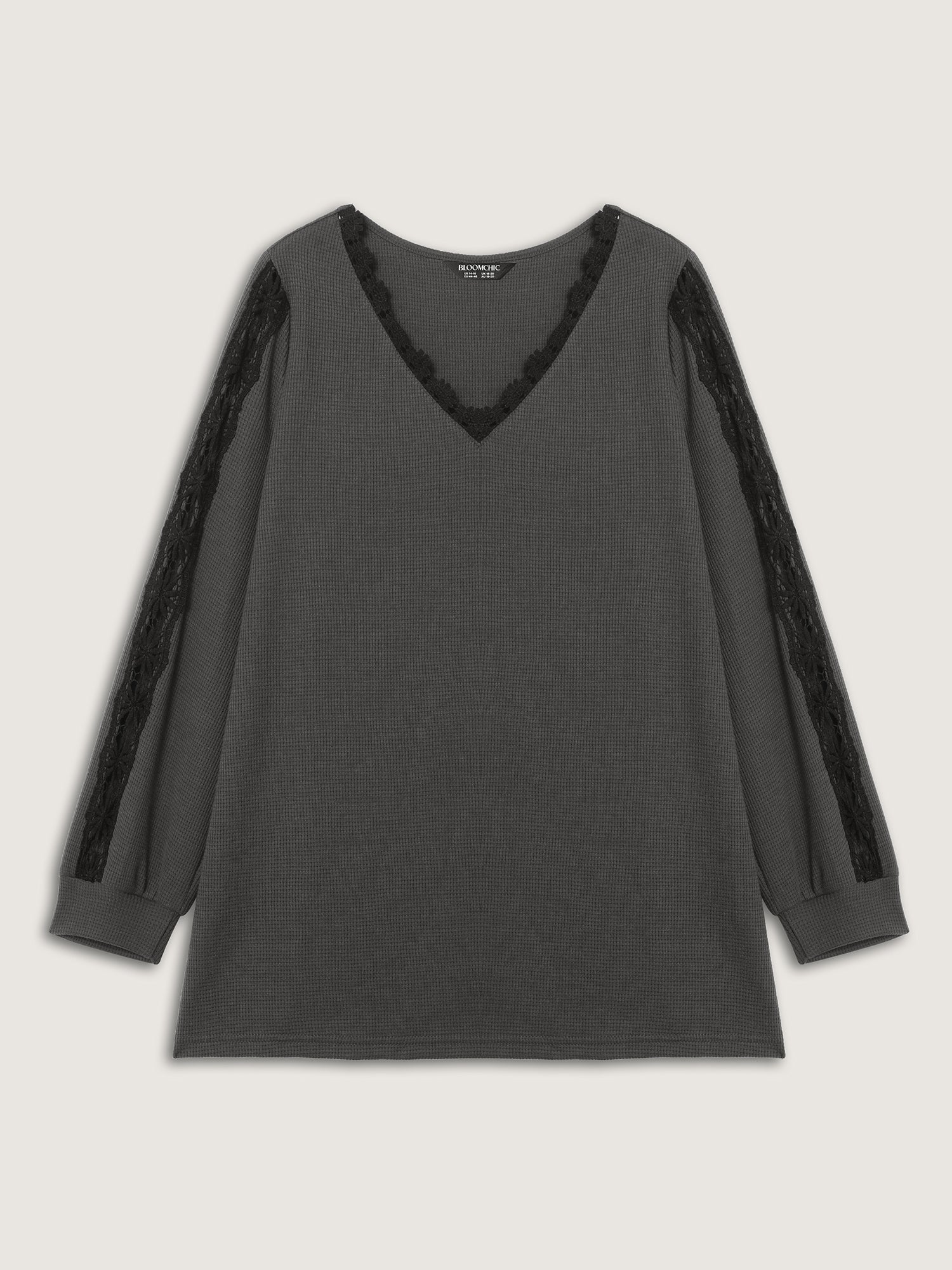 Lace Trim Textured V-Neck T-Shirt - Image 8