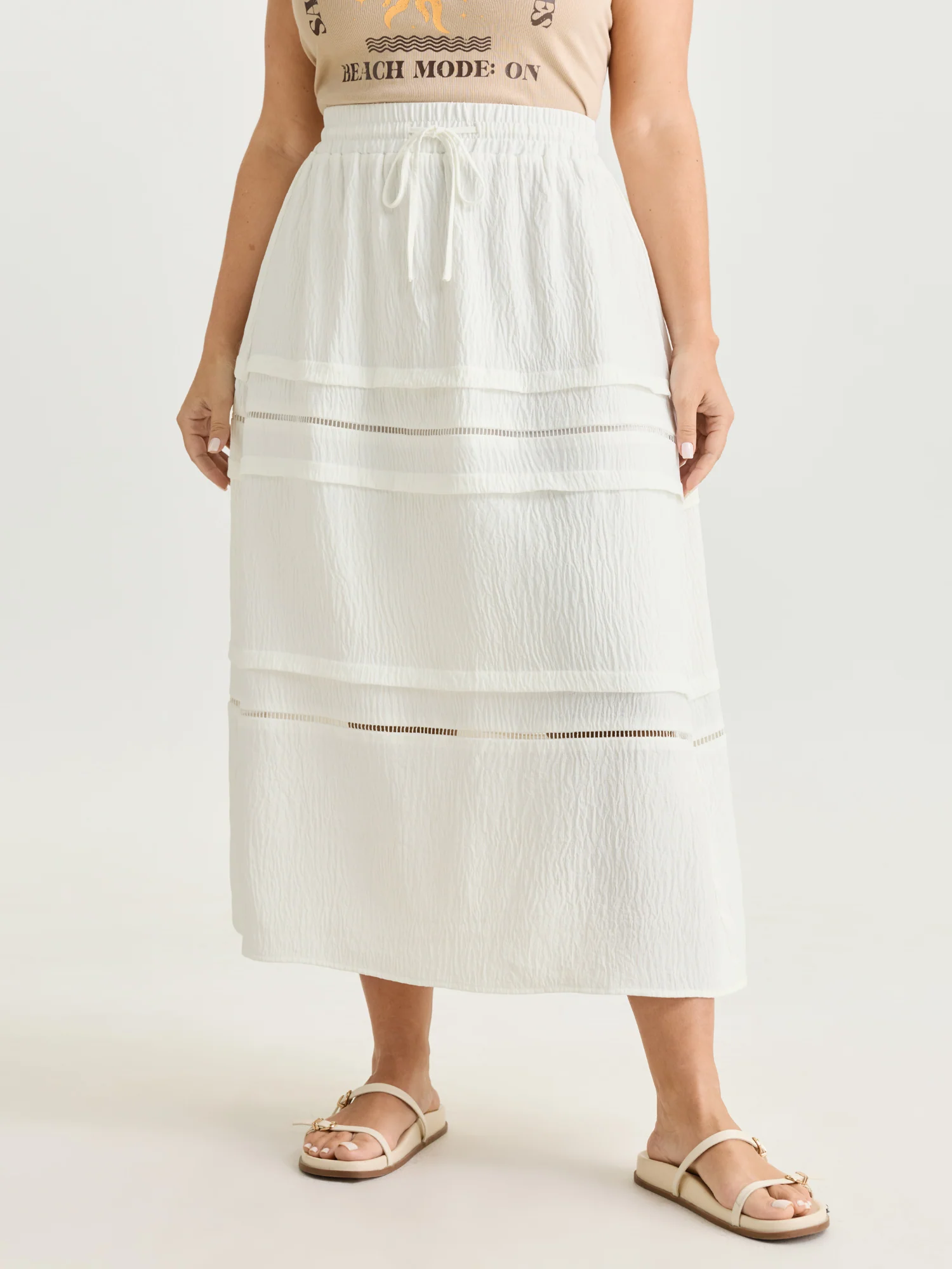 Lace Trim Tiered Drawstring Waist Maxi Skirt