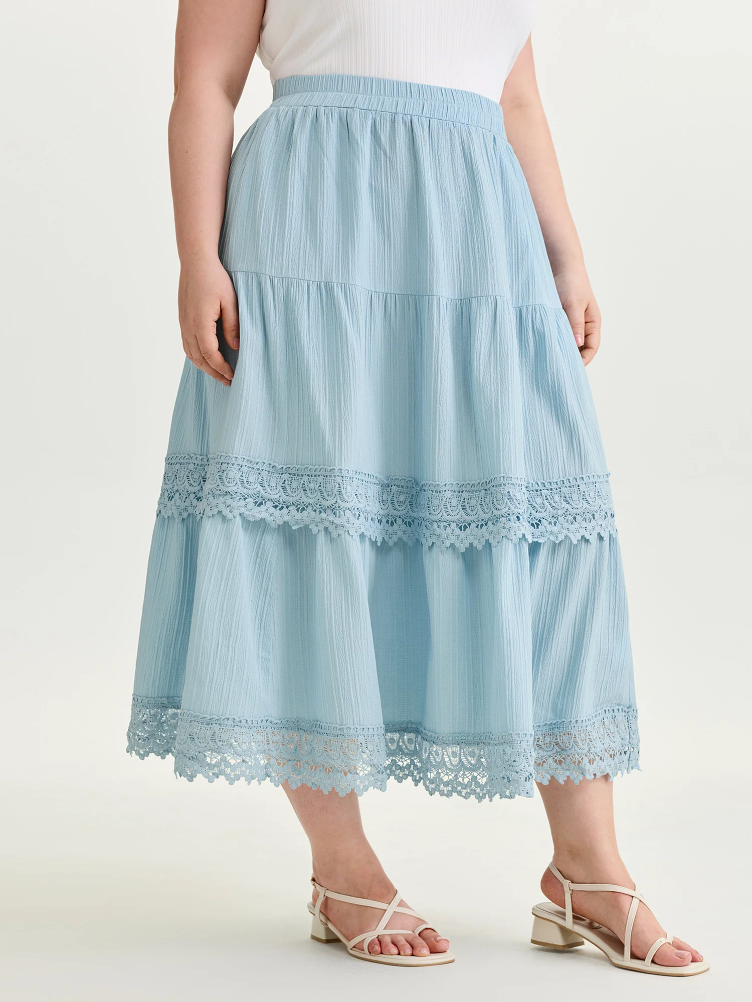 Lace Trim Tiered Plain Maxi Skirt - Image 2