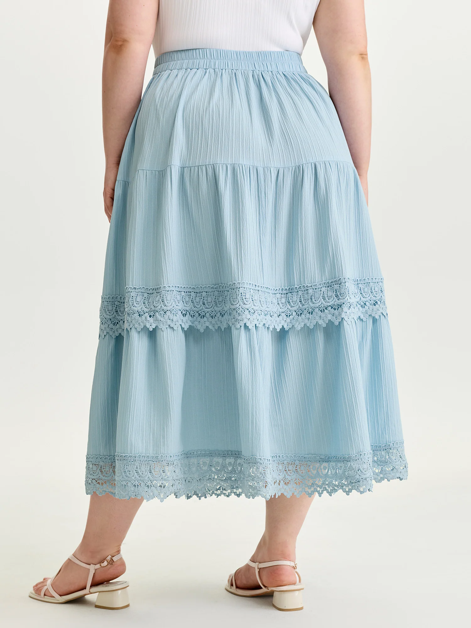 Lace Trim Tiered Plain Maxi Skirt - Image 6