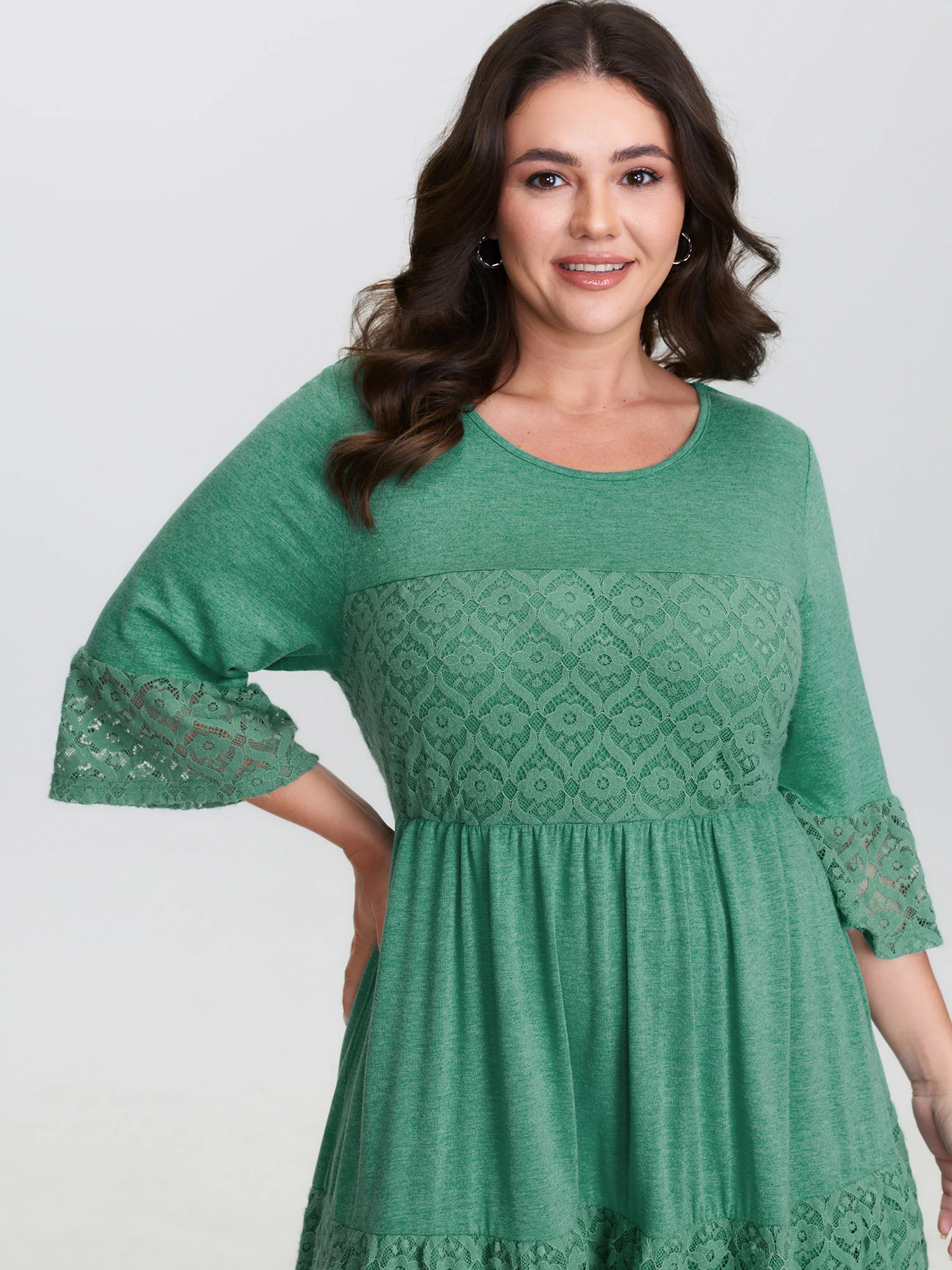 Lace Trim Tiered Sheer Sleeve Mini Dress - Image 2