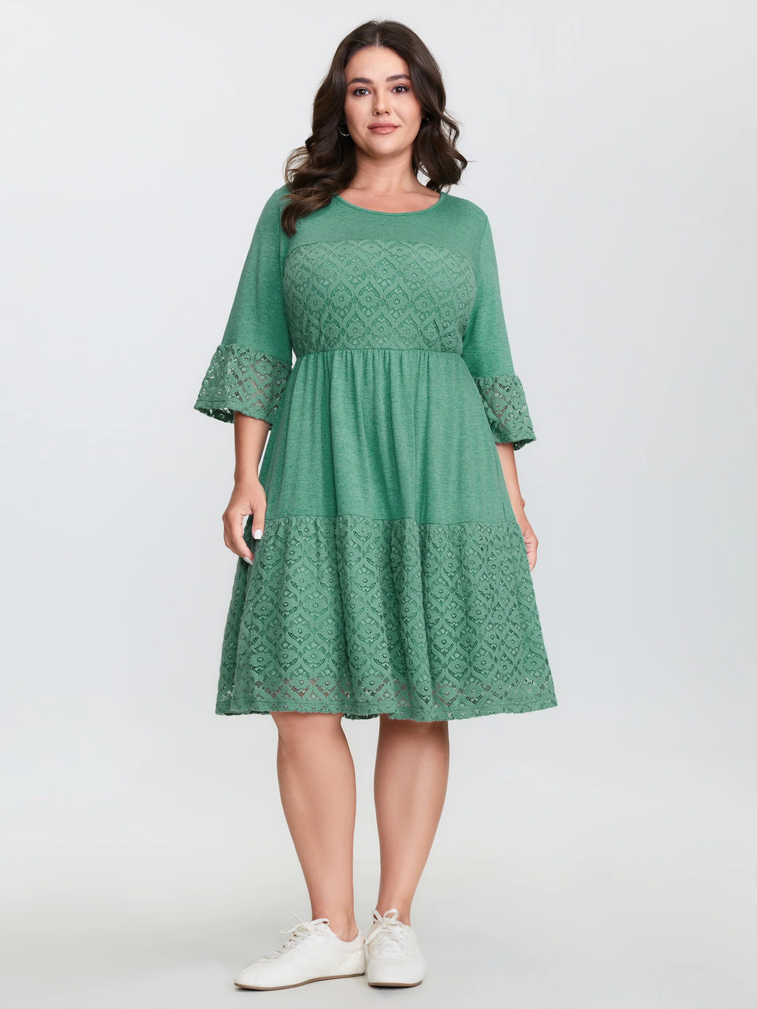 Lace Trim Tiered Sheer Sleeve Mini Dress - Image 3