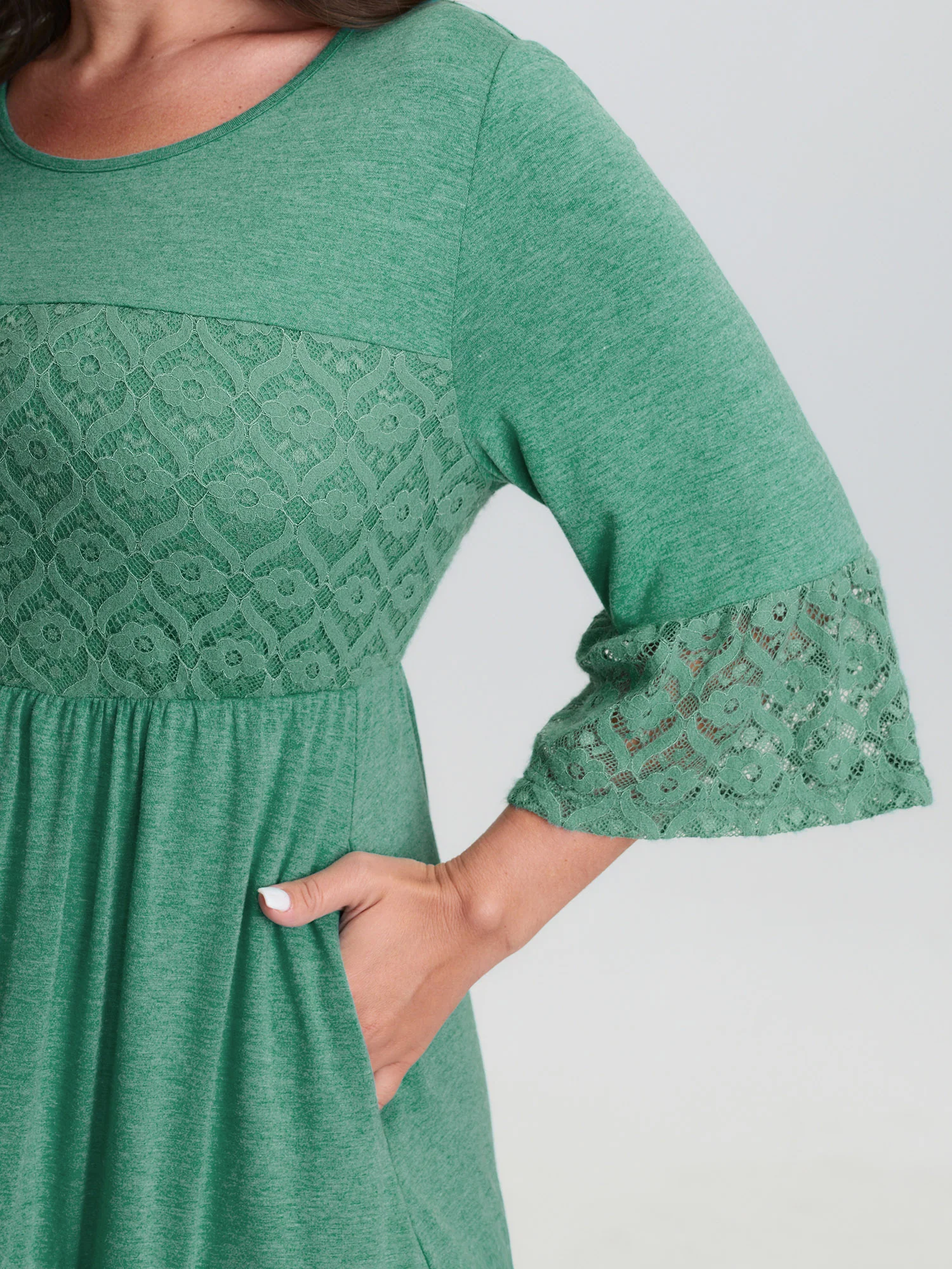 Lace Trim Tiered Sheer Sleeve Mini Dress - Image 4