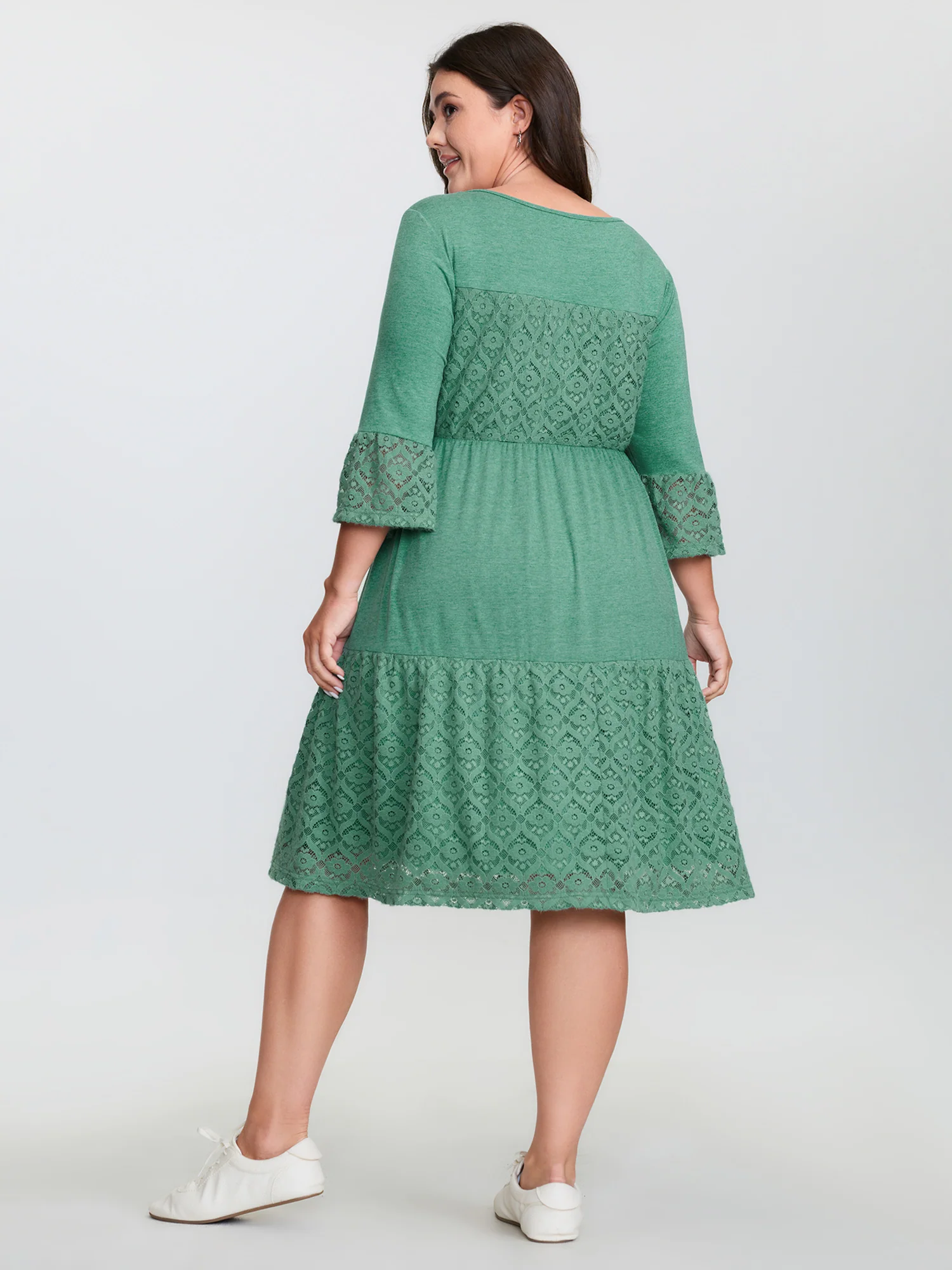 Lace Trim Tiered Sheer Sleeve Mini Dress - Image 5
