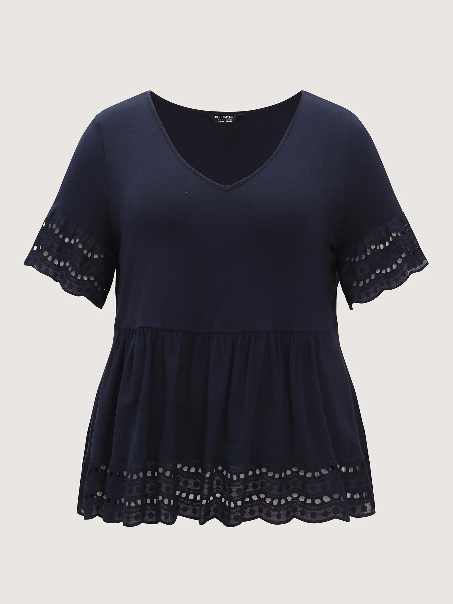Lace Trim V-Neck Plain Knit Top - Image 7
