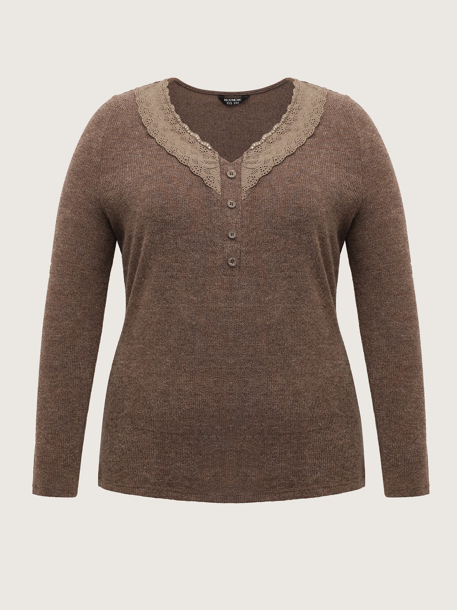 Lace Trim V-Neck Stretchy T-Shirt - Image 7