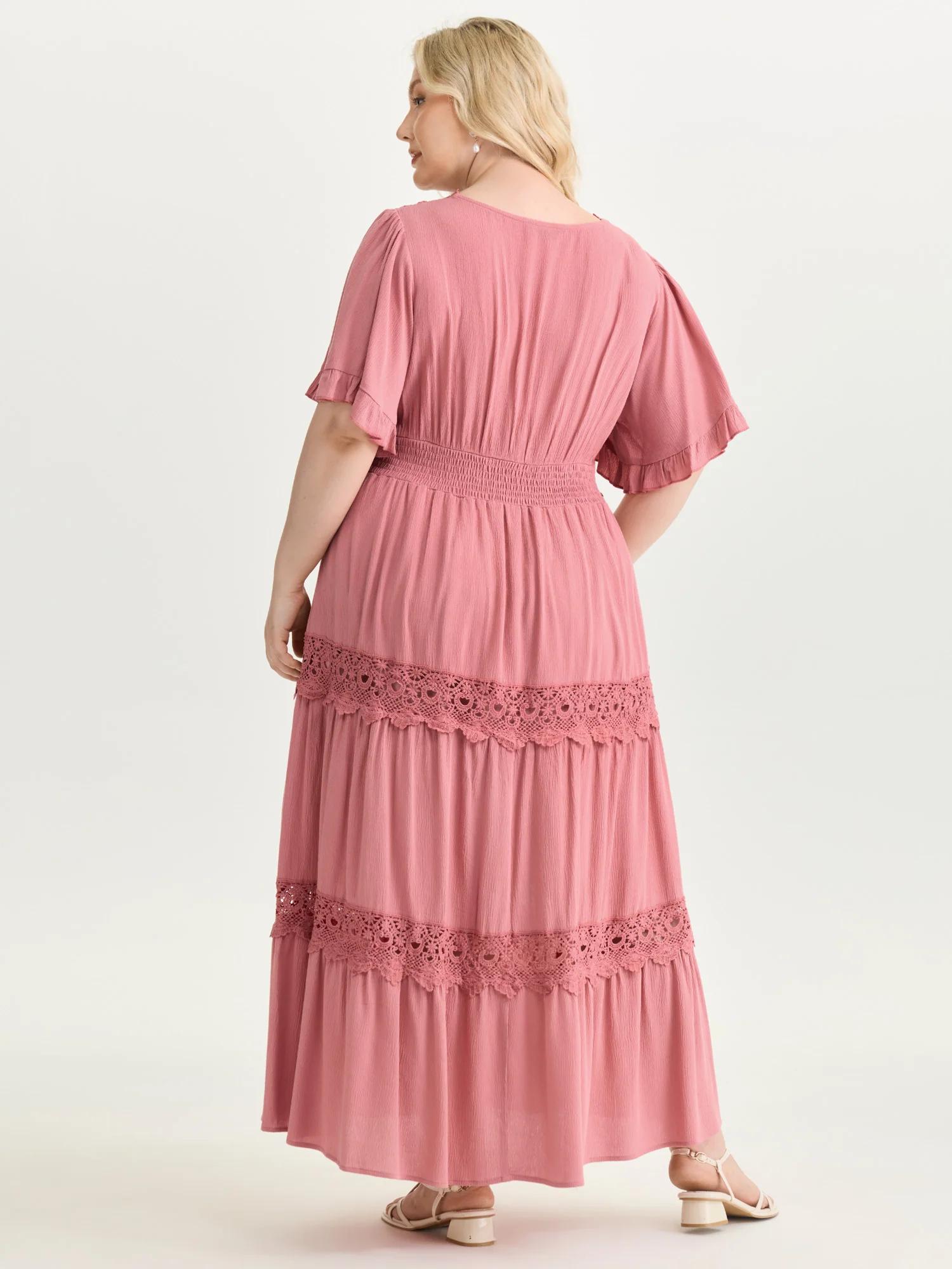 Lace Trim V-Neckline Tiered Maxi Dress - Image 4
