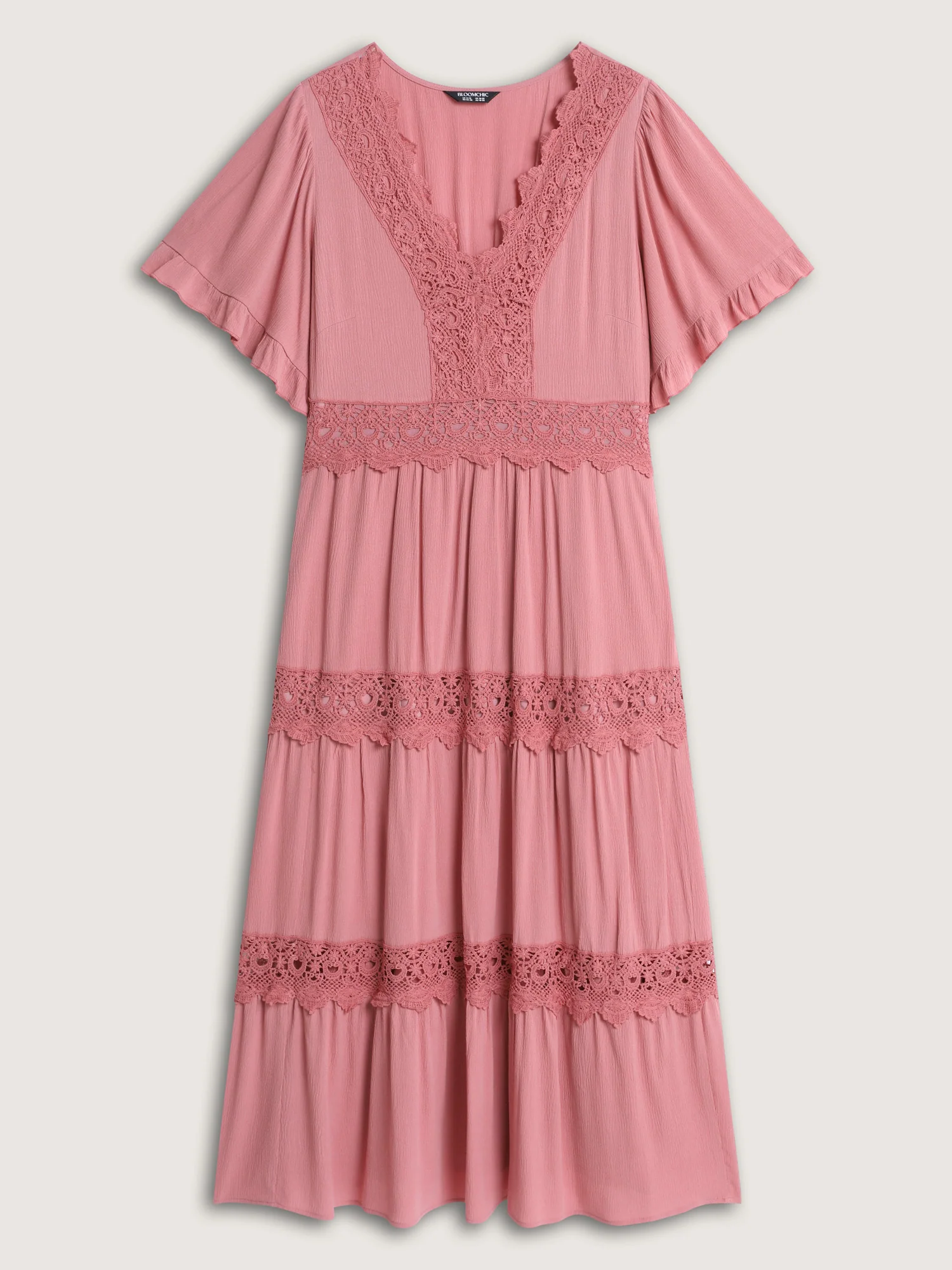 Lace Trim V-Neckline Tiered Maxi Dress - Image 7