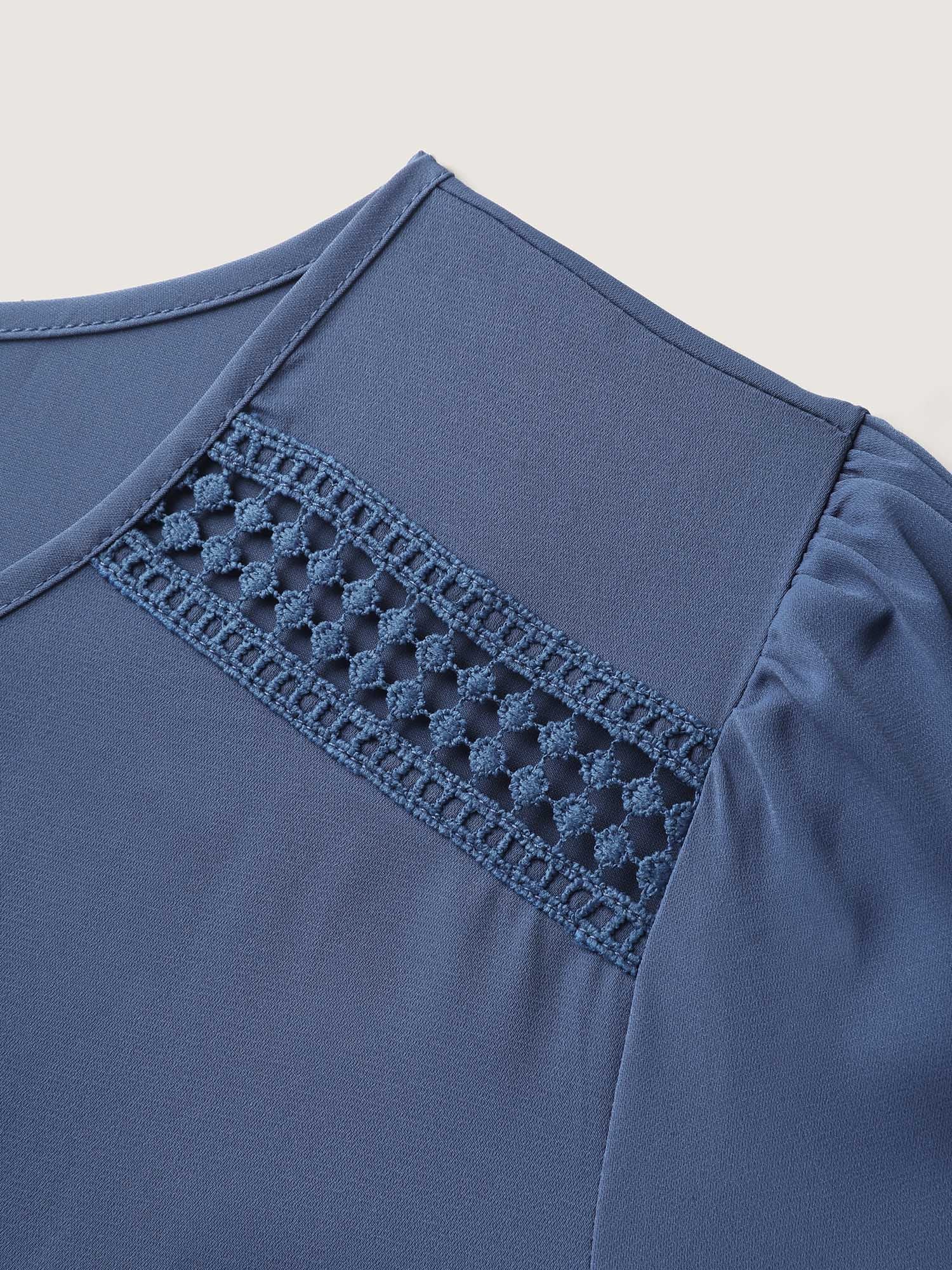 Lace Trim Waist-Drawstring Solid Midi Dress - Image 5