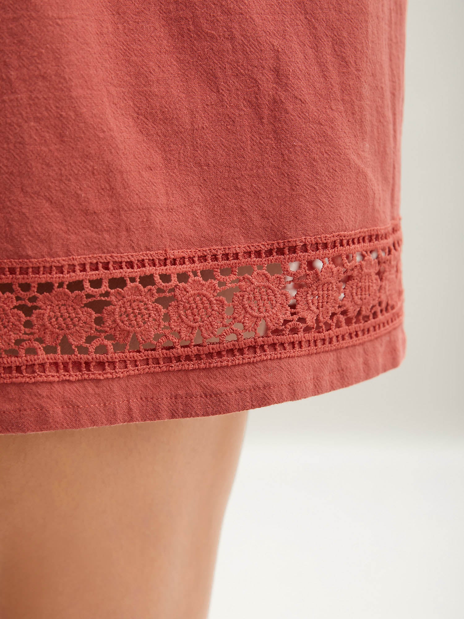 Cotton Lace Trim Waist-Tie Shorts - Image 2