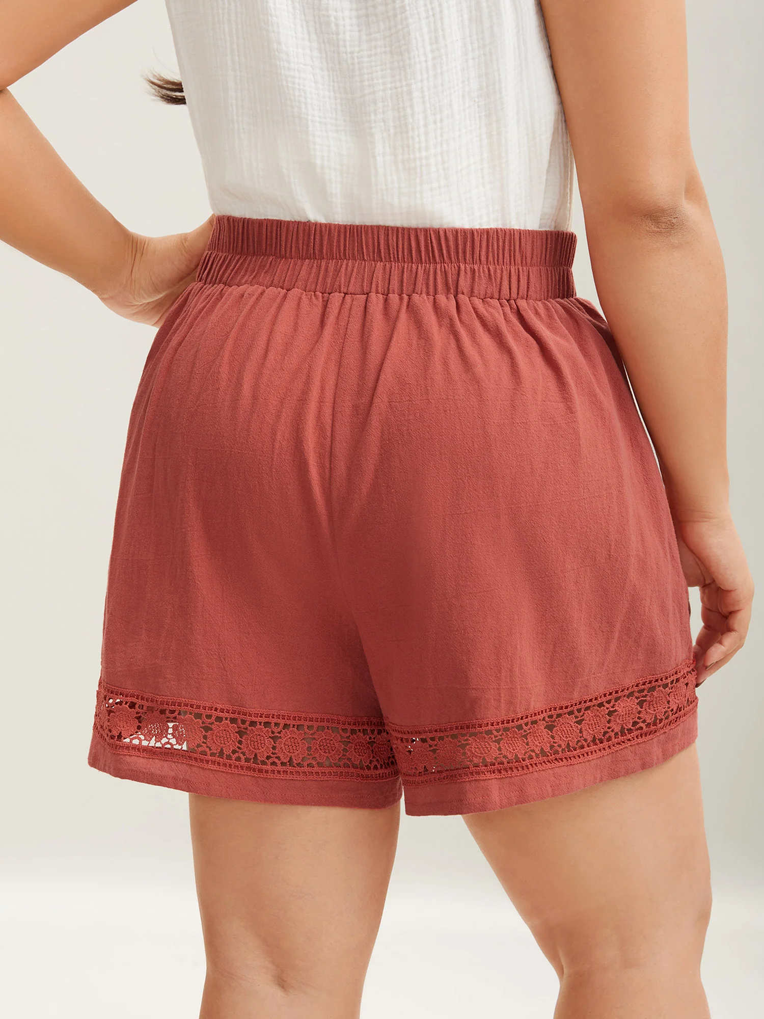 Cotton Lace Trim Waist-Tie Shorts - Image 4